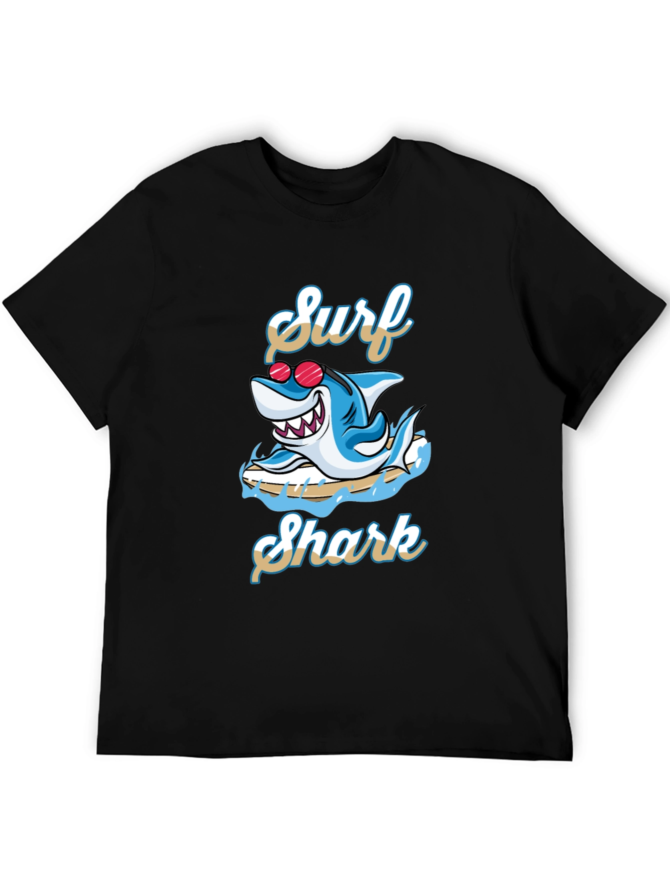 Surf Shark Graphic Tee - Black Cotton T-Shirt