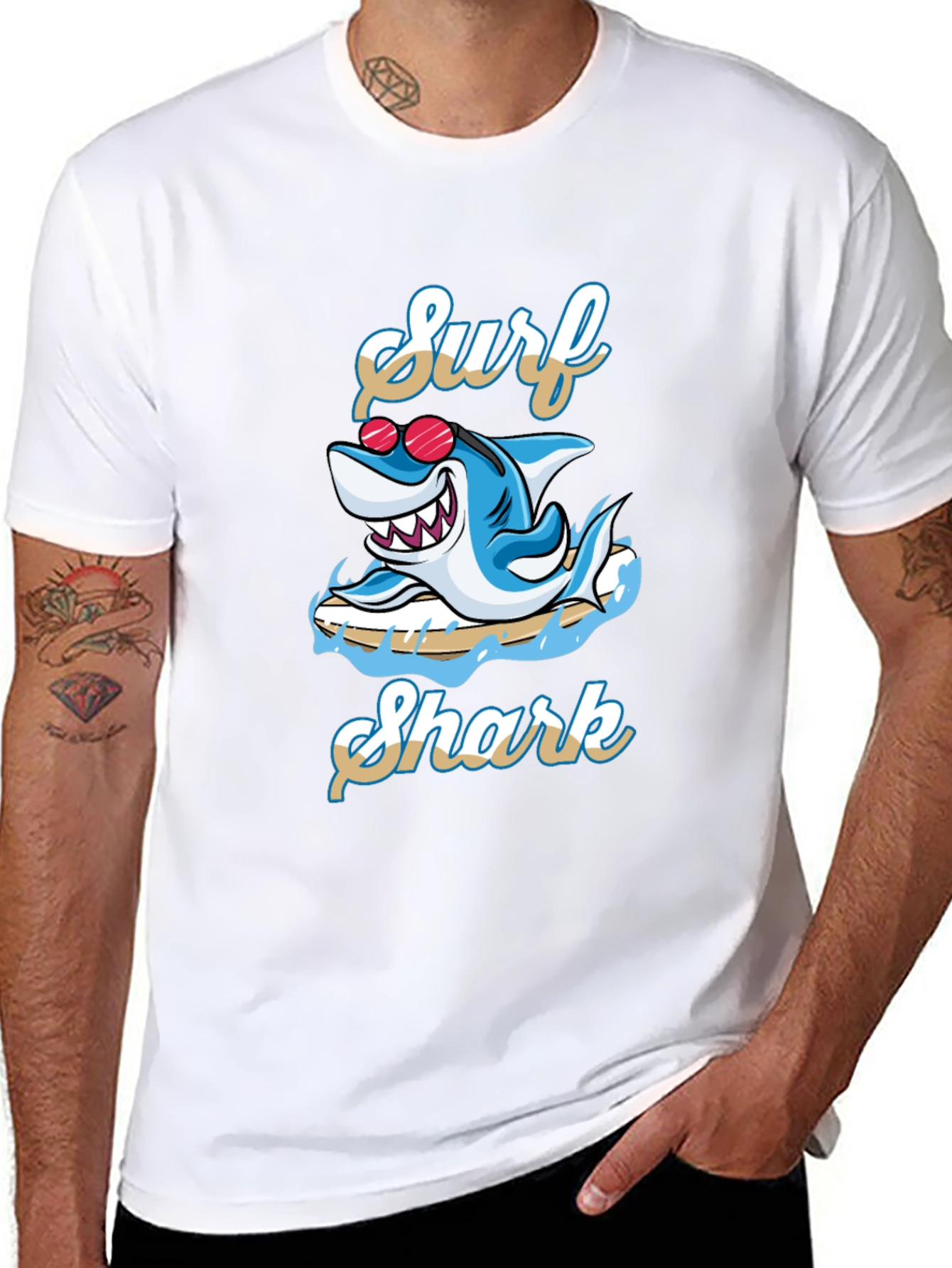 Surf Shark Graphic Tee - Black Cotton T-Shirt