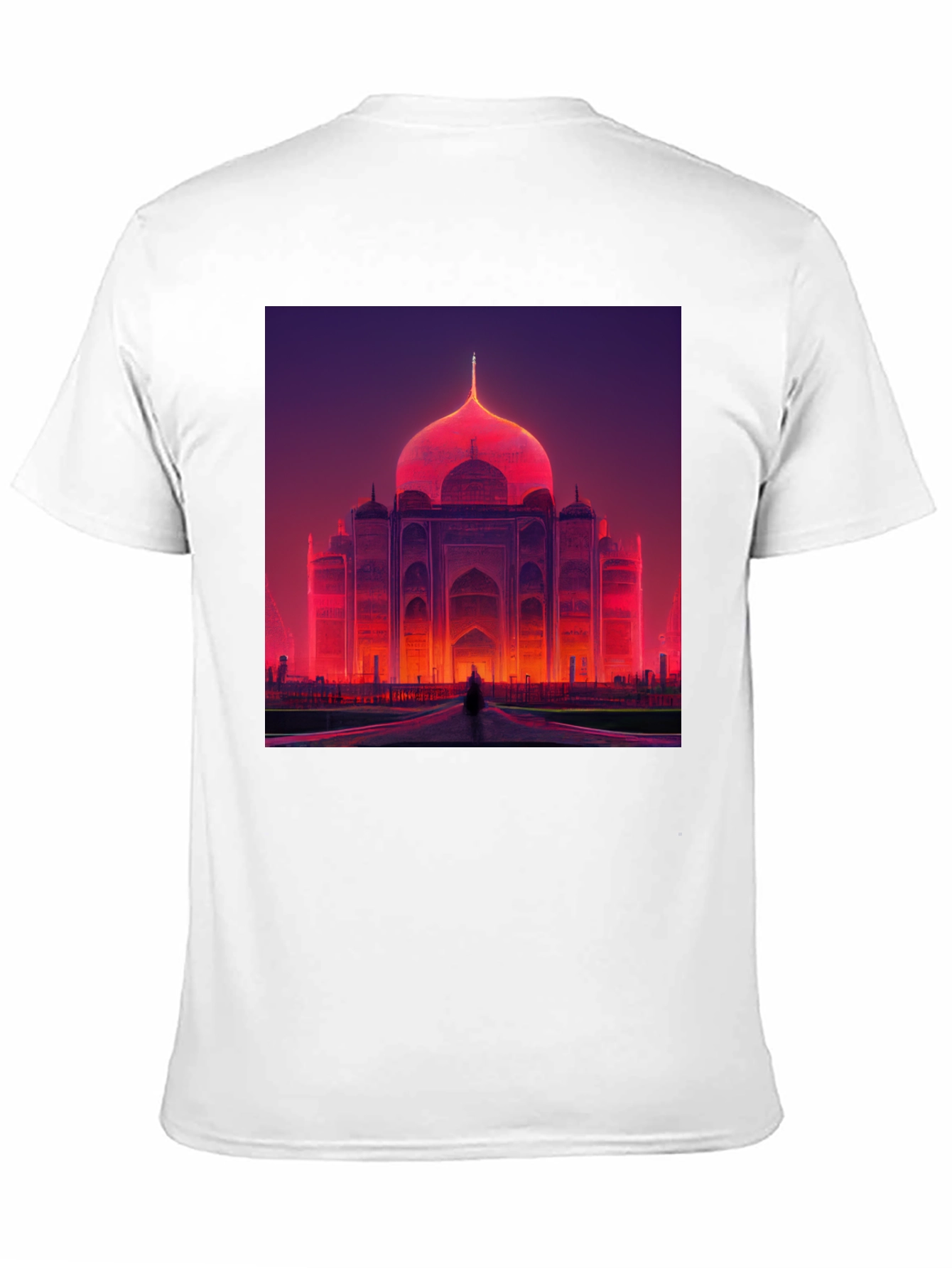 Taj Mahal Graphic Tee - Vibrant Neon Architecture Print