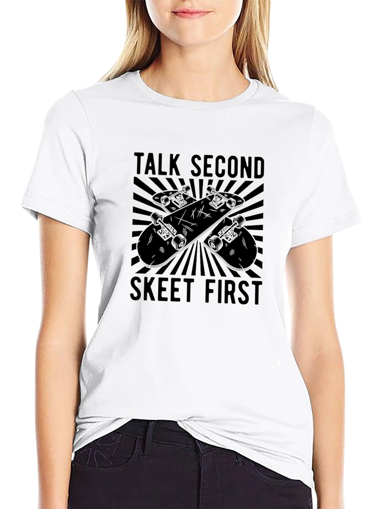 Talk Second Skeet First Black Graphic T-Shirt