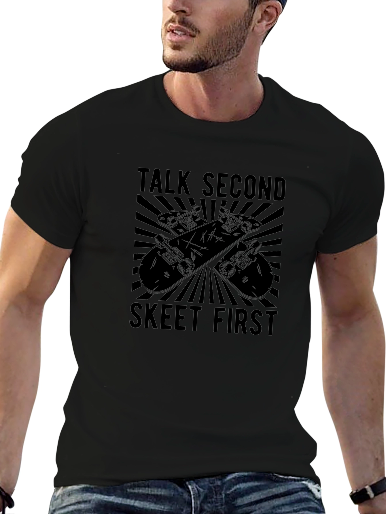Talk Second Skeet First Black Graphic T-Shirt