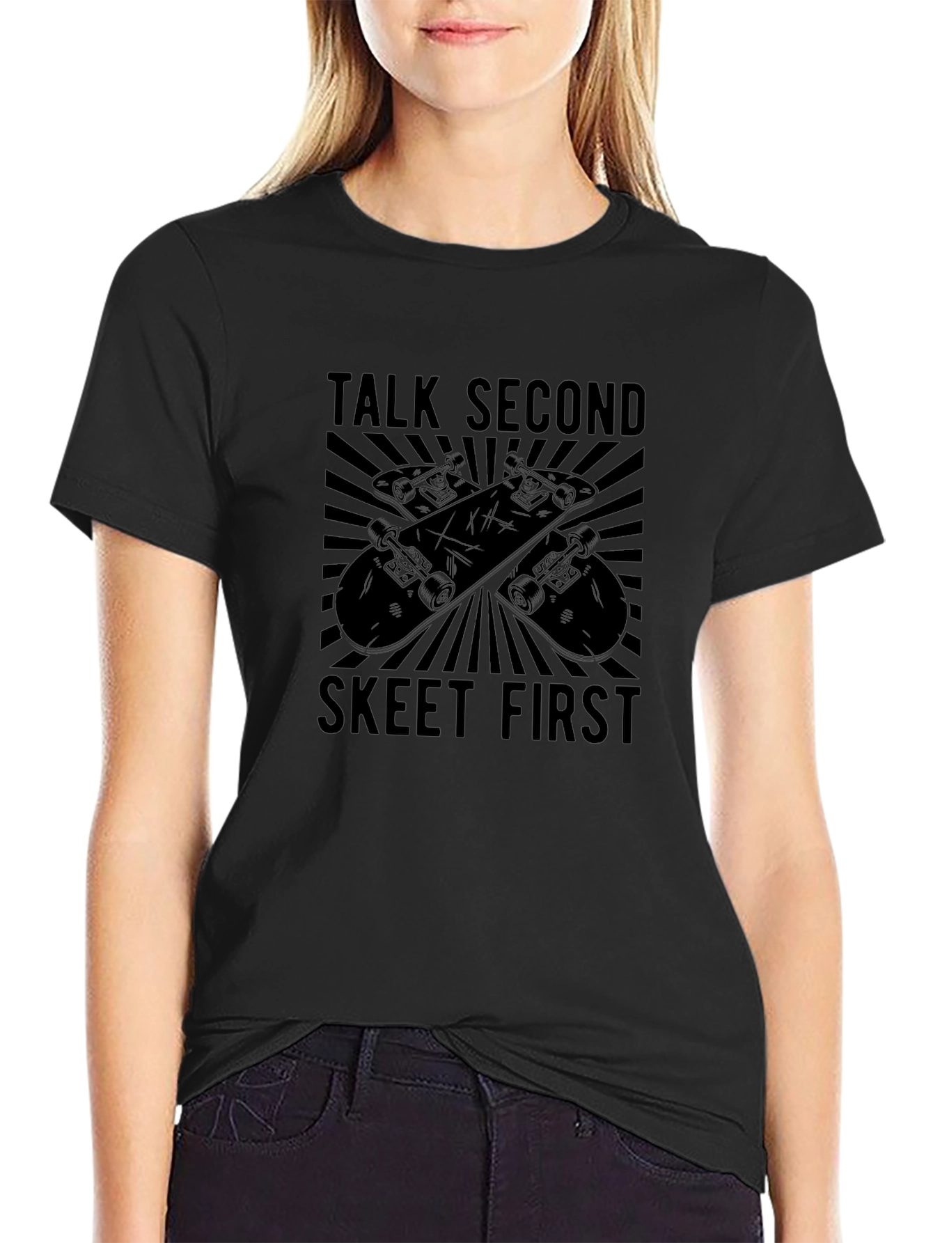 Talk Second Skeet First Black Graphic T-Shirt