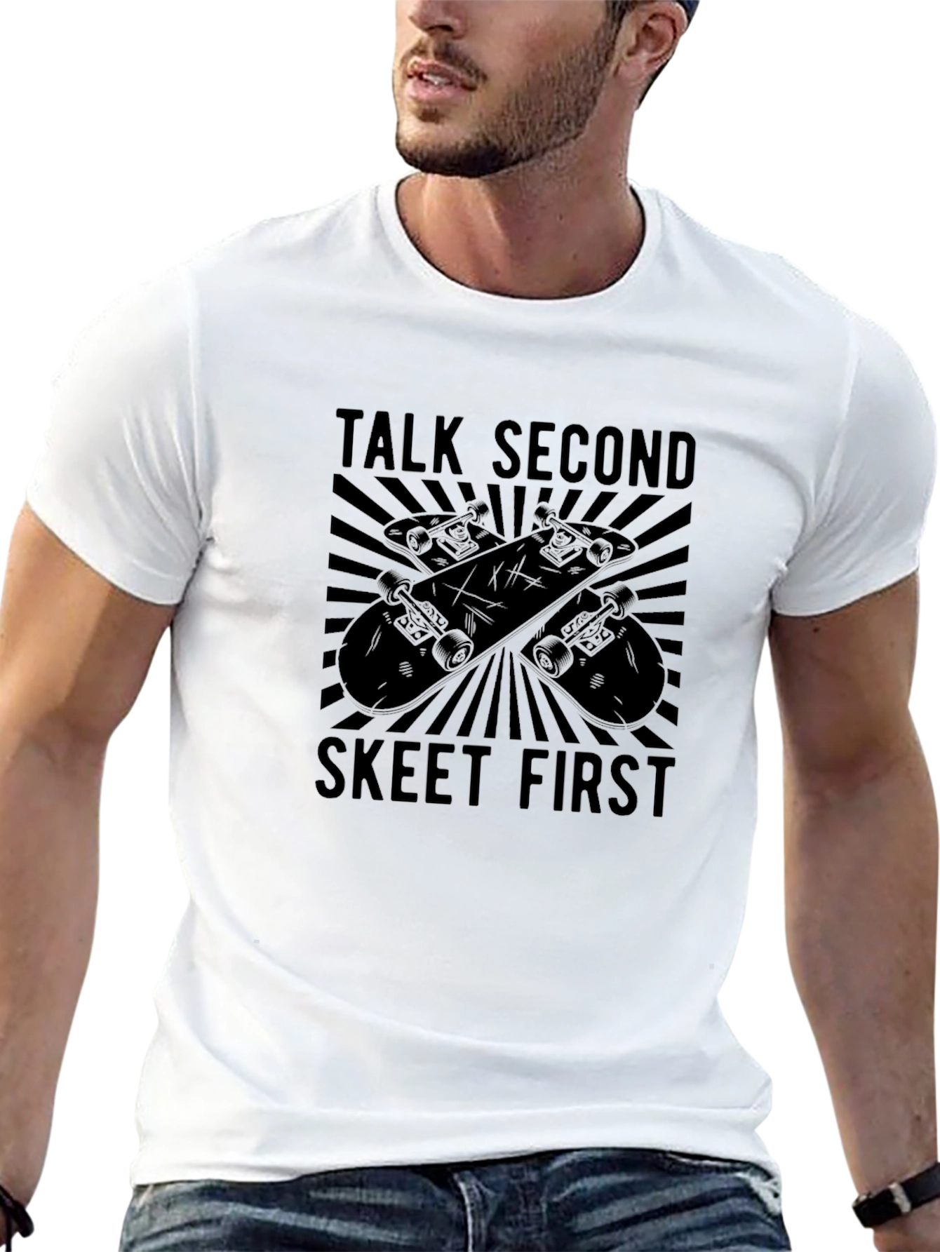 Talk Second Skeet First Black Graphic T-Shirt