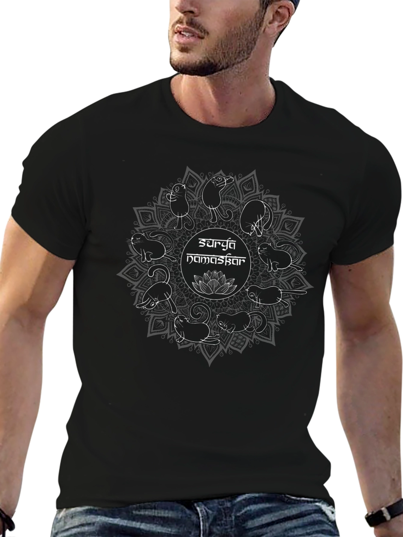 Surya Namaskar Cat Yoga Graphic T-Shirt