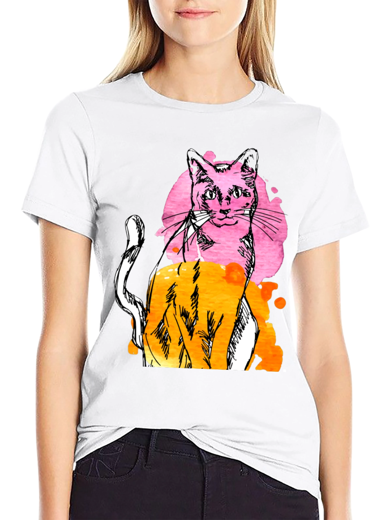 Abstract Cat Graphic Mens Black T-Shirt