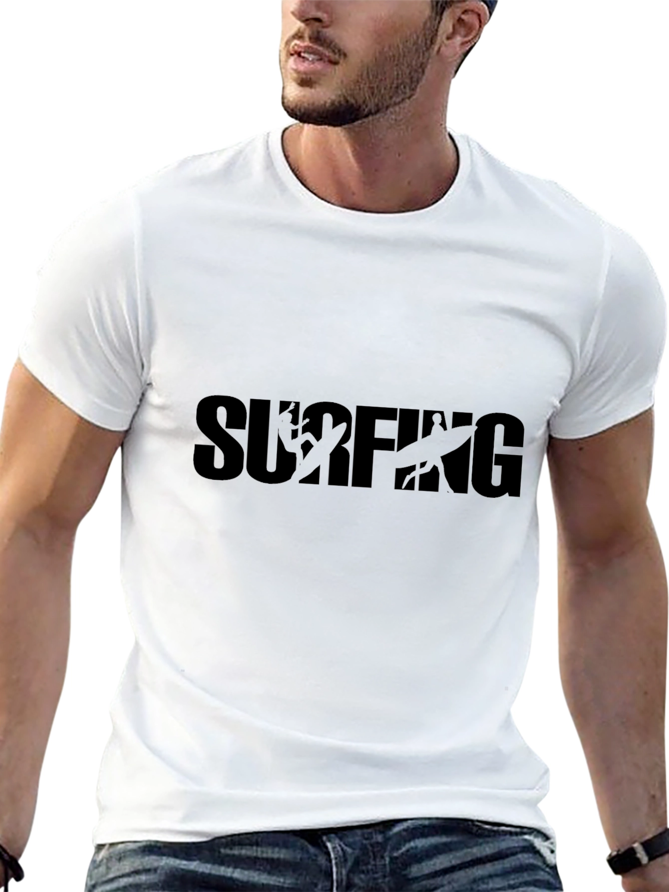 Surfing Graphic Tee - Black Cotton T-Shirt