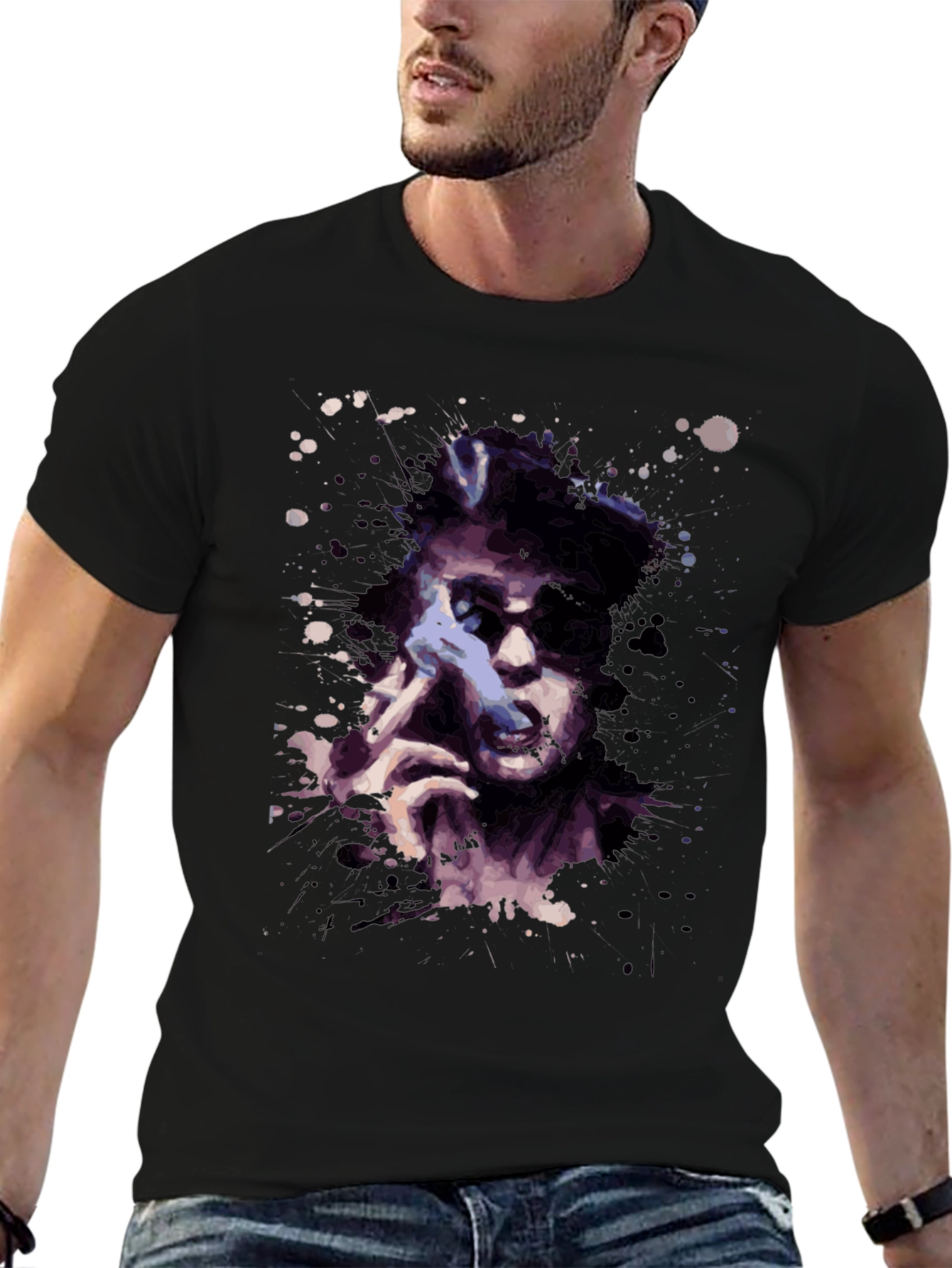 Abstract Portrait Graphic Tee - Black Casual Shirt