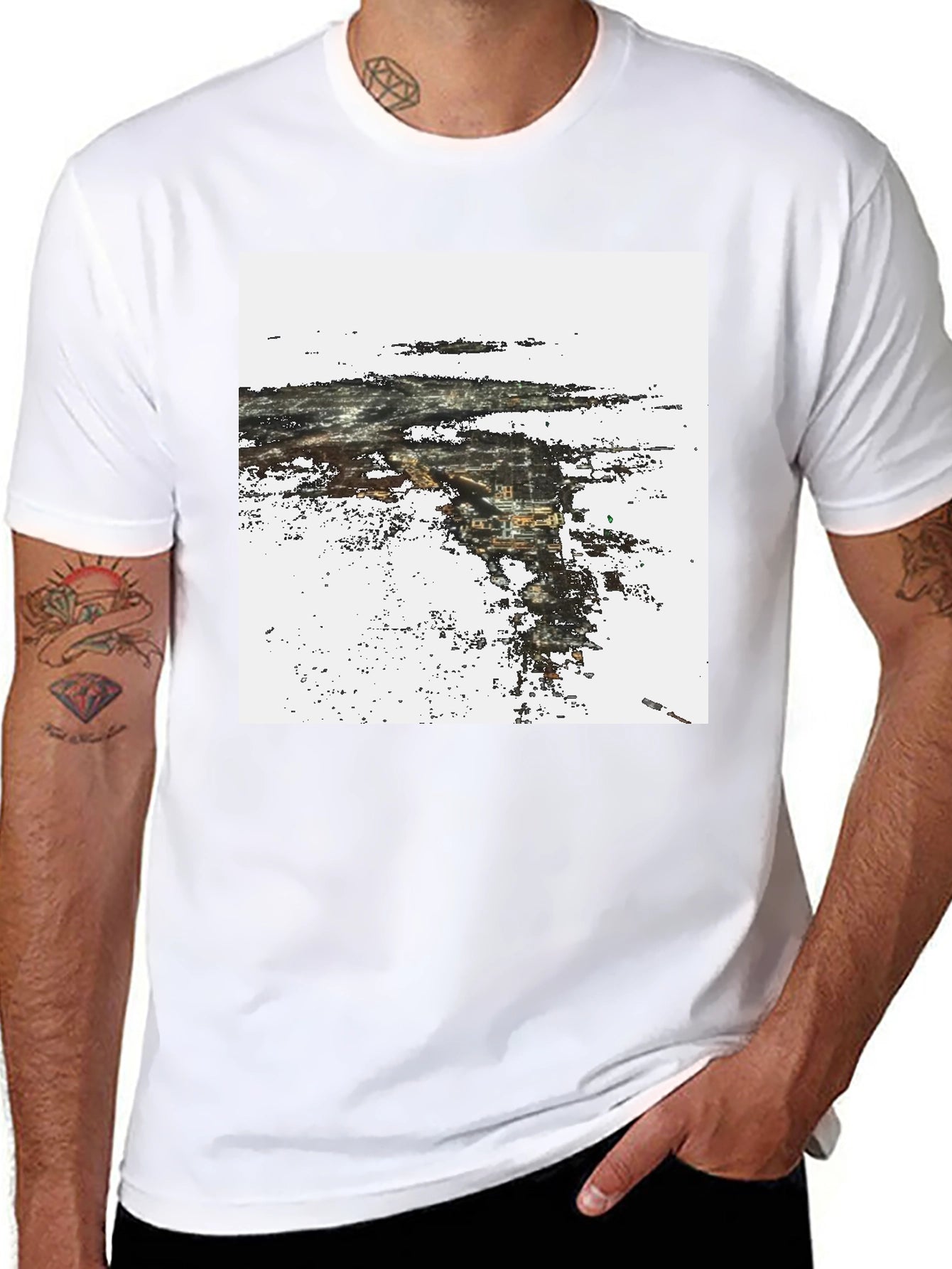 Abstract Cityscape Graphic Print Black T-Shirt