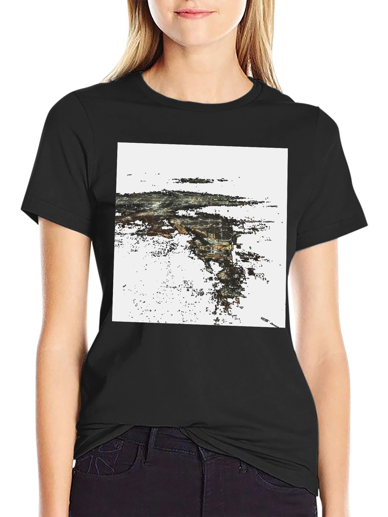 Abstract Cityscape Graphic Print Black T-Shirt