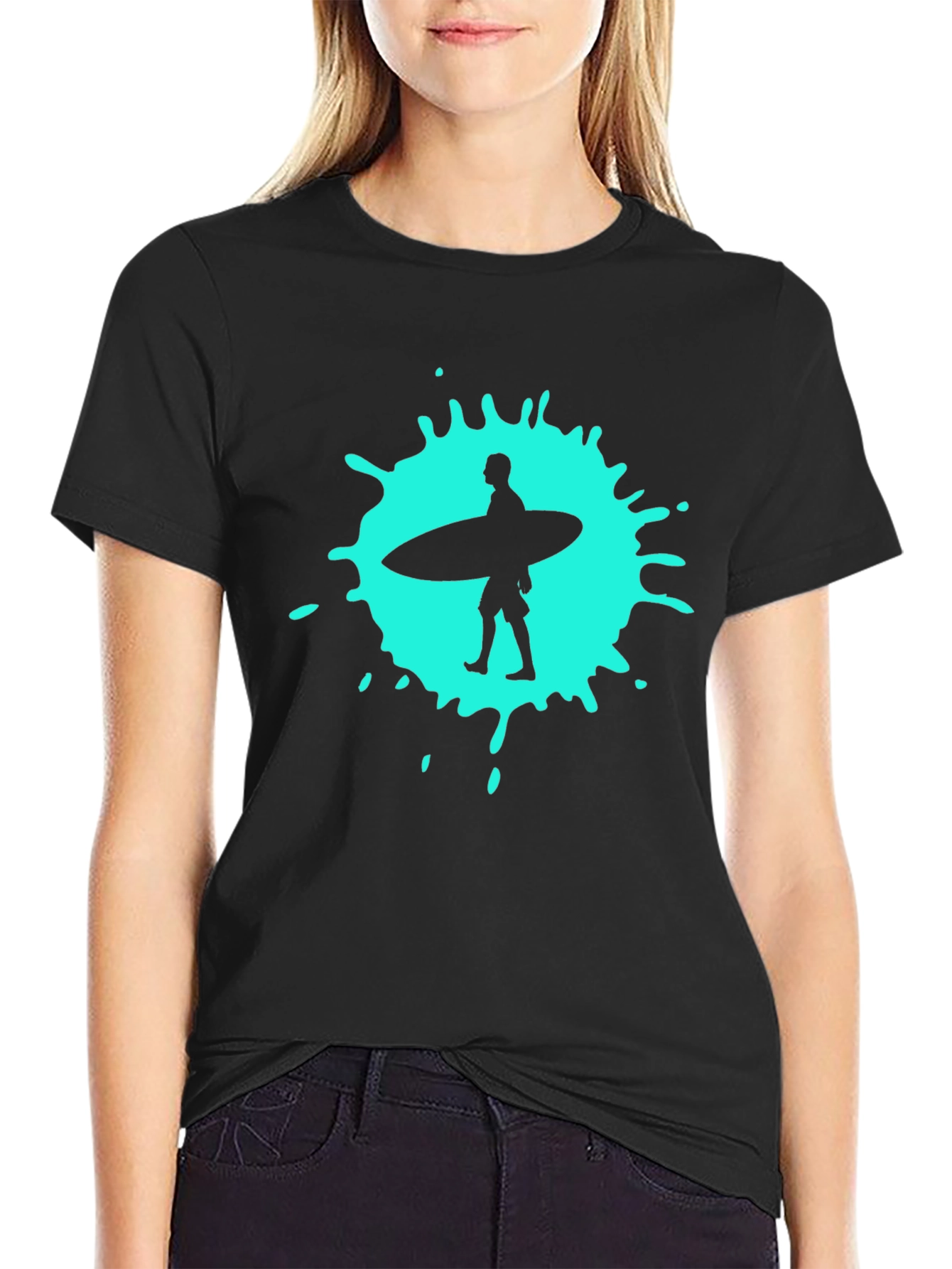 Surfer Splash Tee - Black Cotton T-Shirt