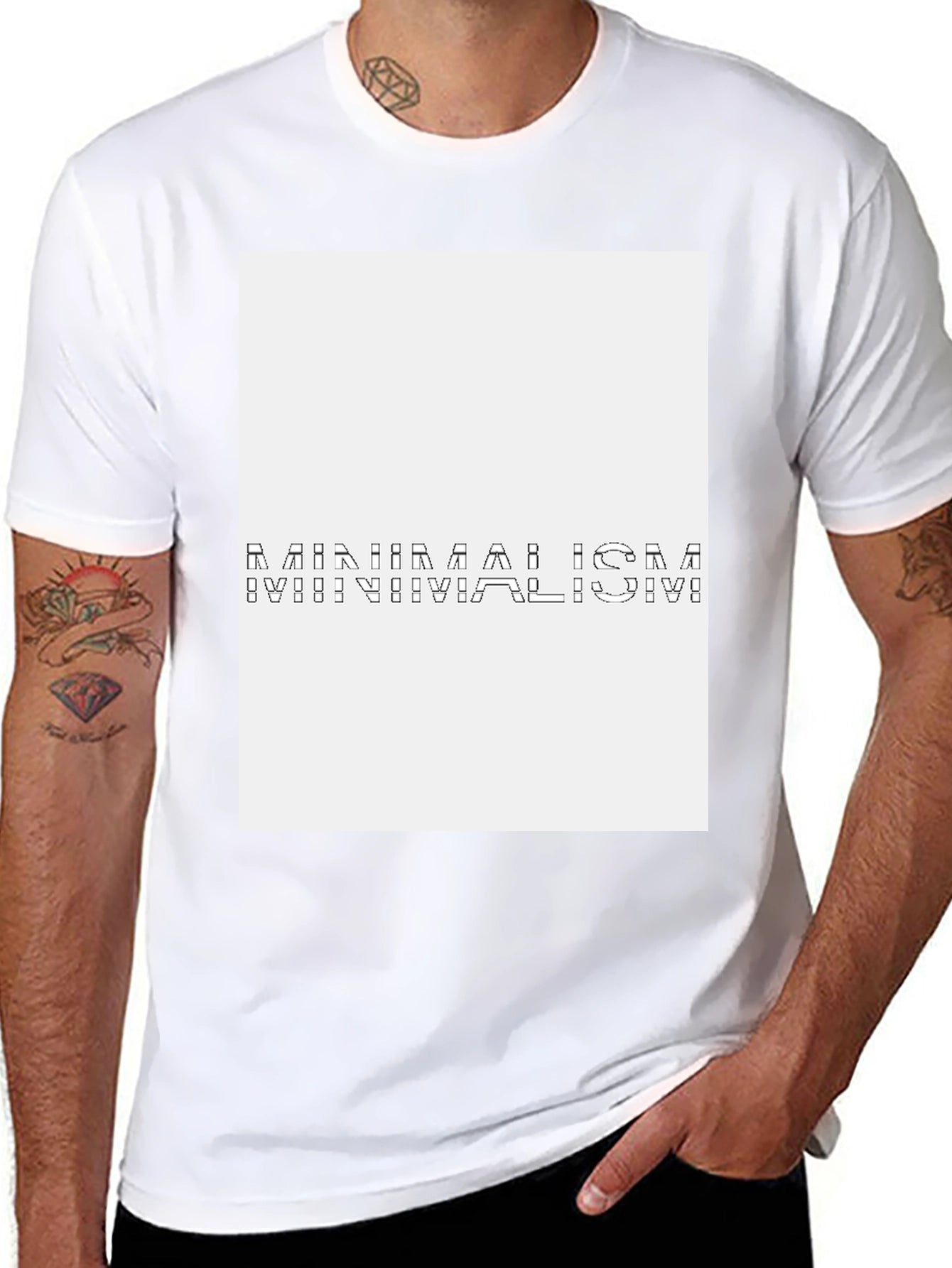 Abstract Black T-Shirt with White Panel
