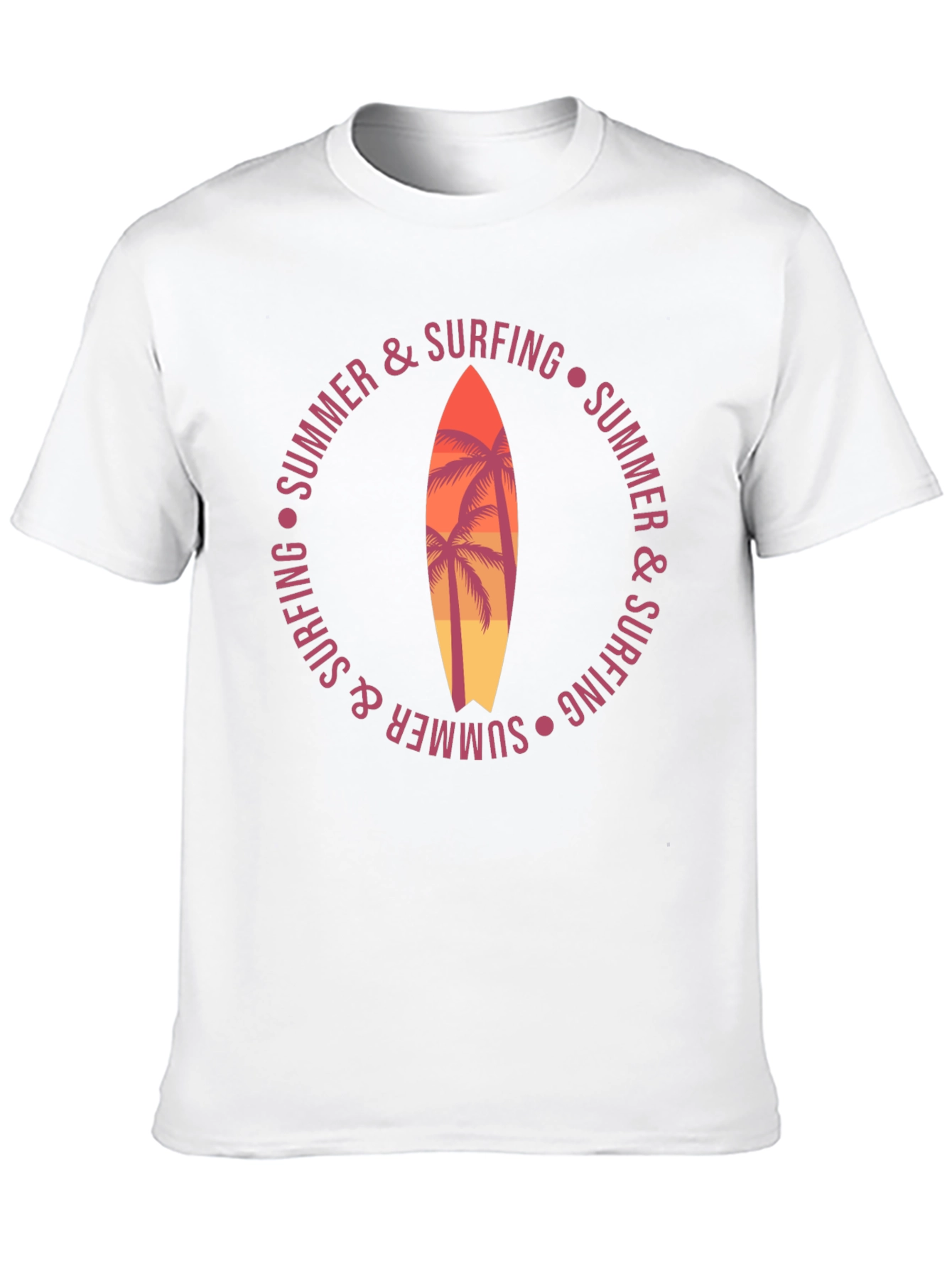 Summer Surfing Graphic T-Shirt Palm Tree Surfboard Tee