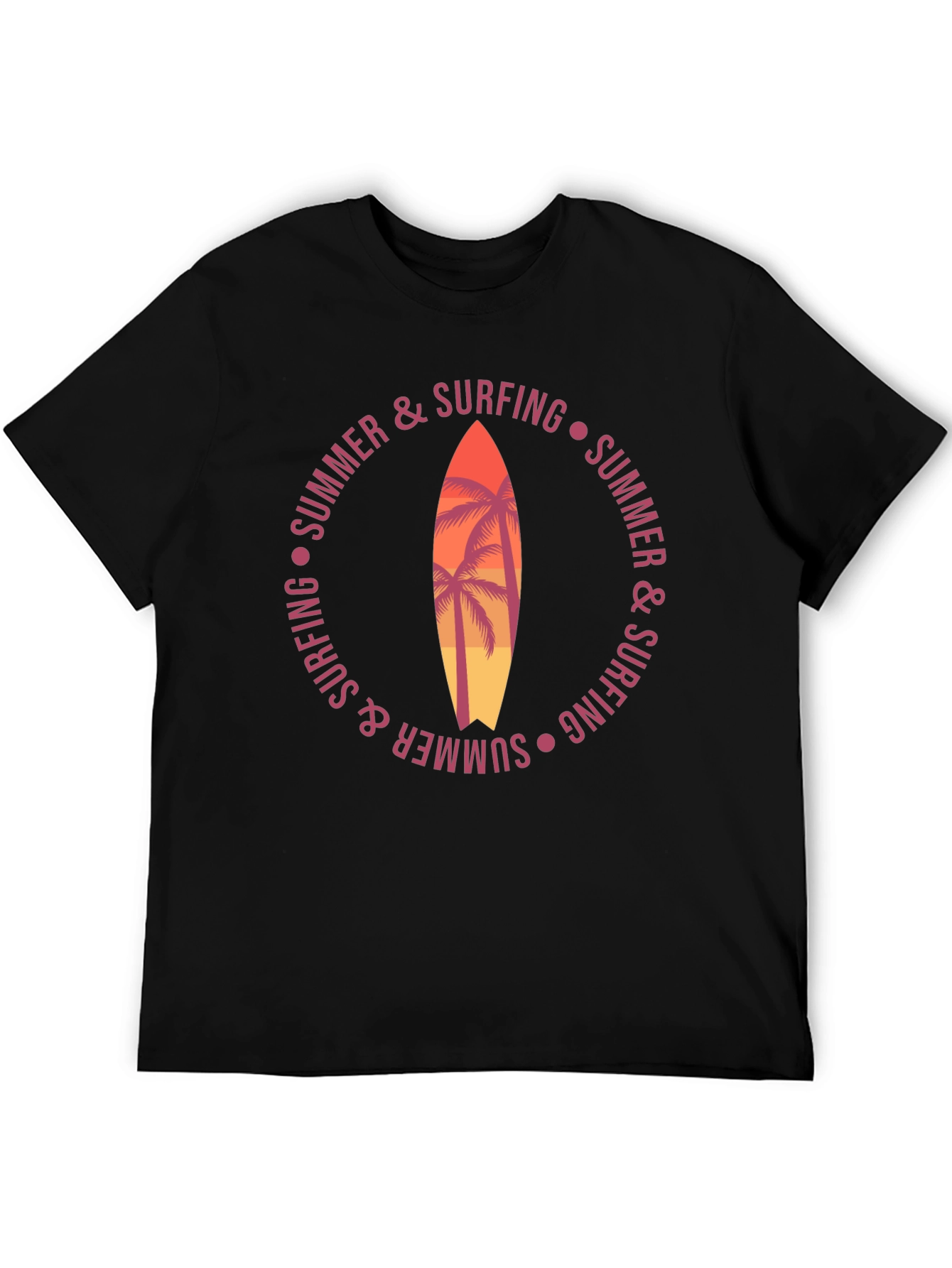 Summer Surfing Graphic T-Shirt Palm Tree Surfboard Tee