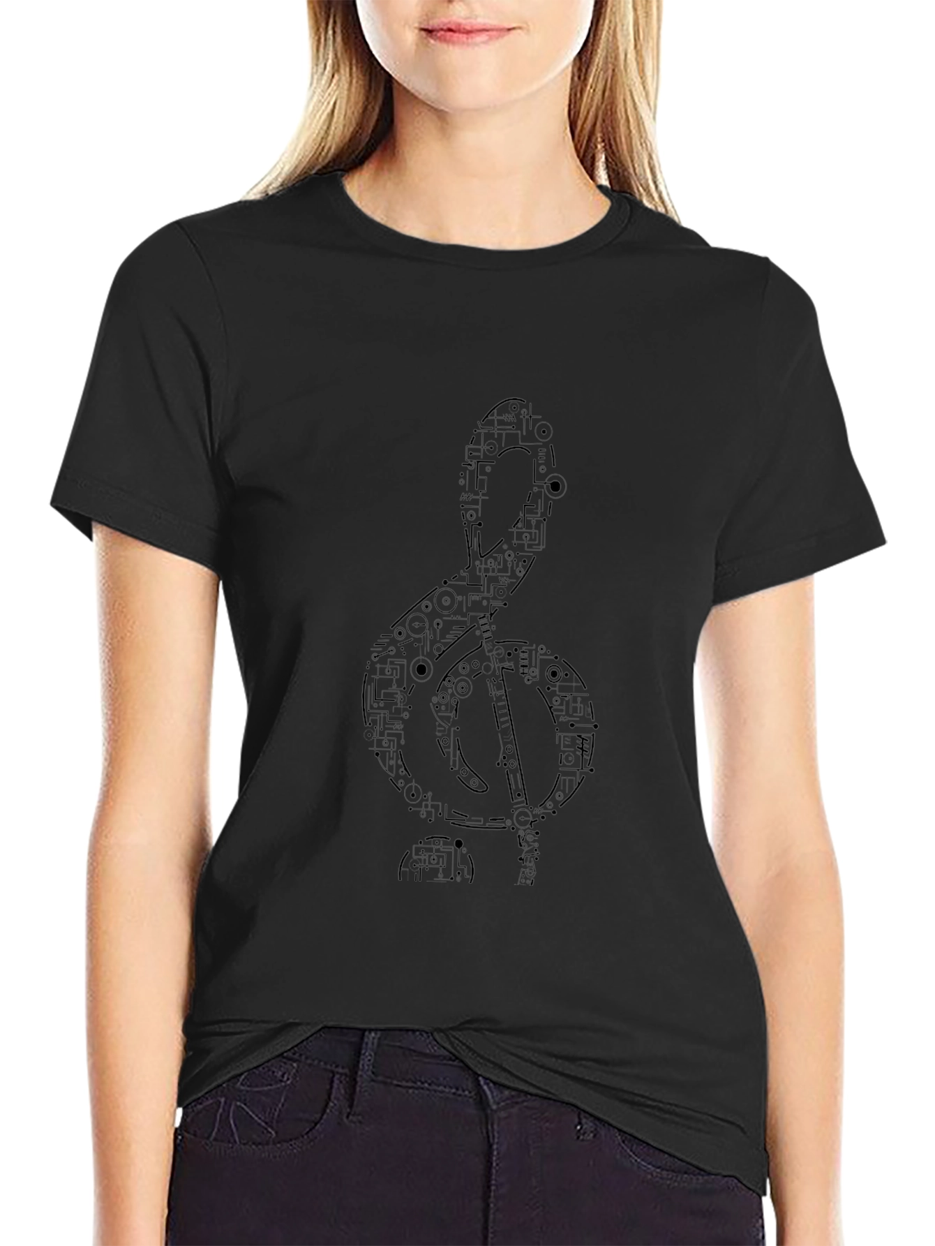 Abstract Treble Clef Black T-Shirt