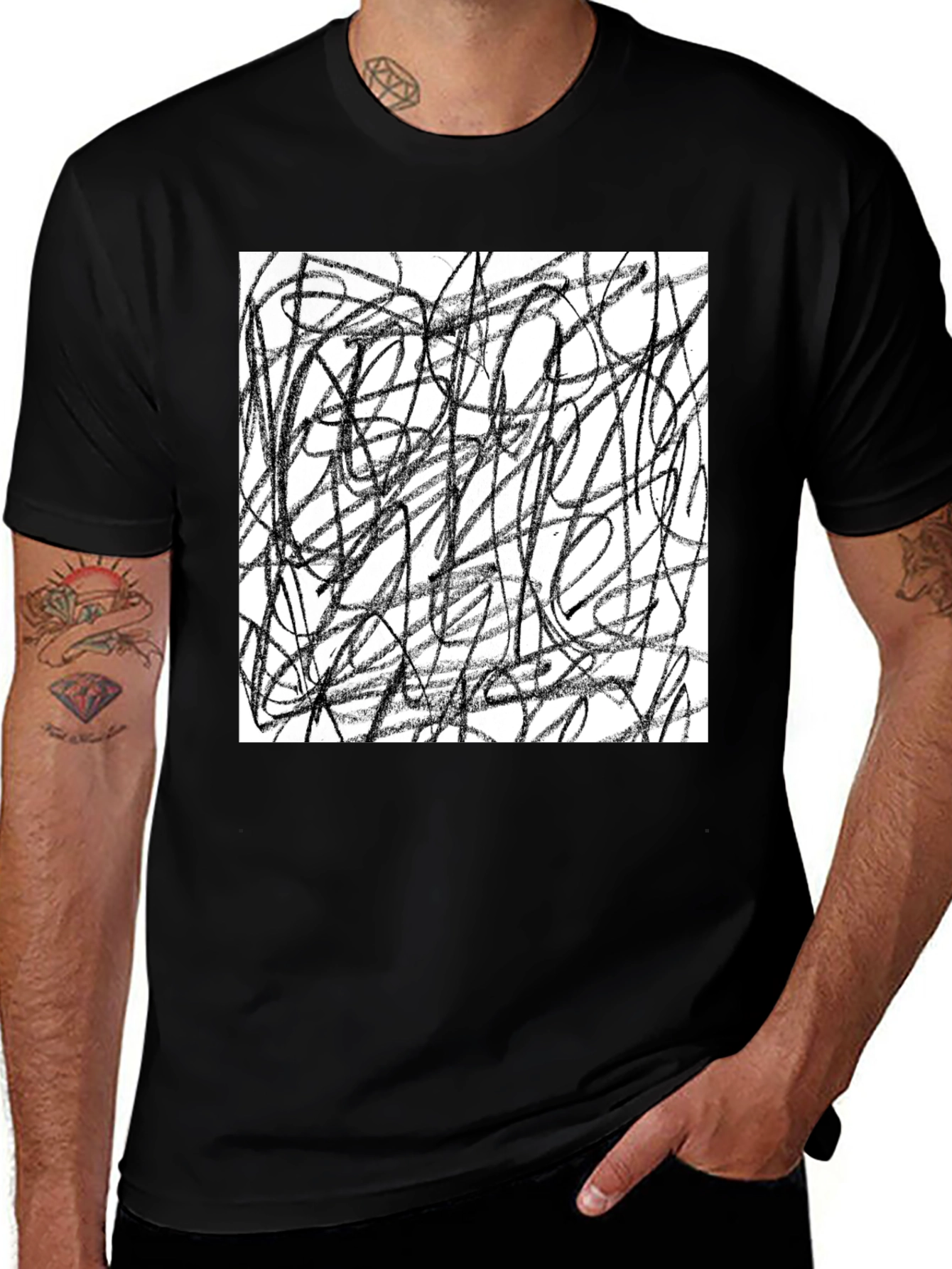 Abstract Lines Graphic Black Tee