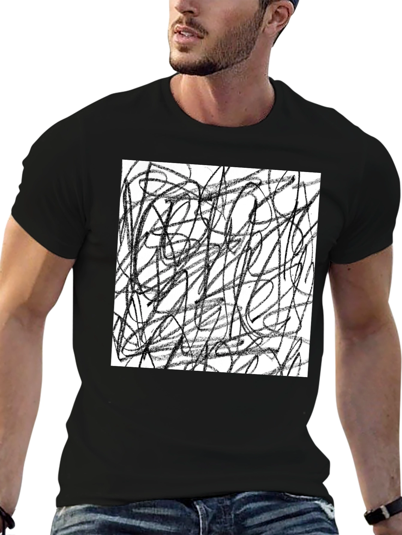 Abstract Lines Graphic Black Tee