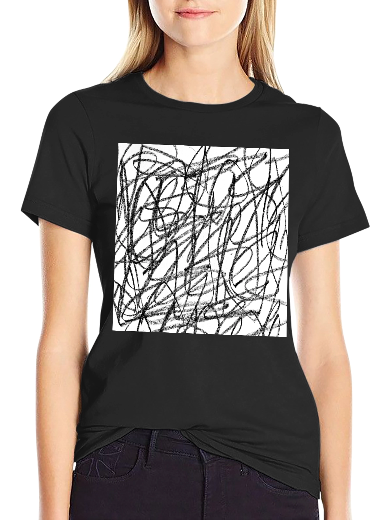 Abstract Lines Graphic Black Tee