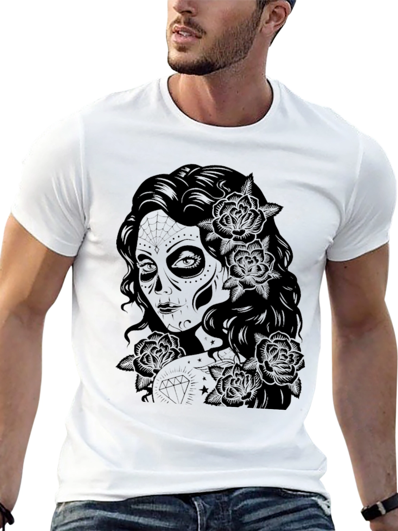 Sugar Skull Woman Graphic Tee - Black
