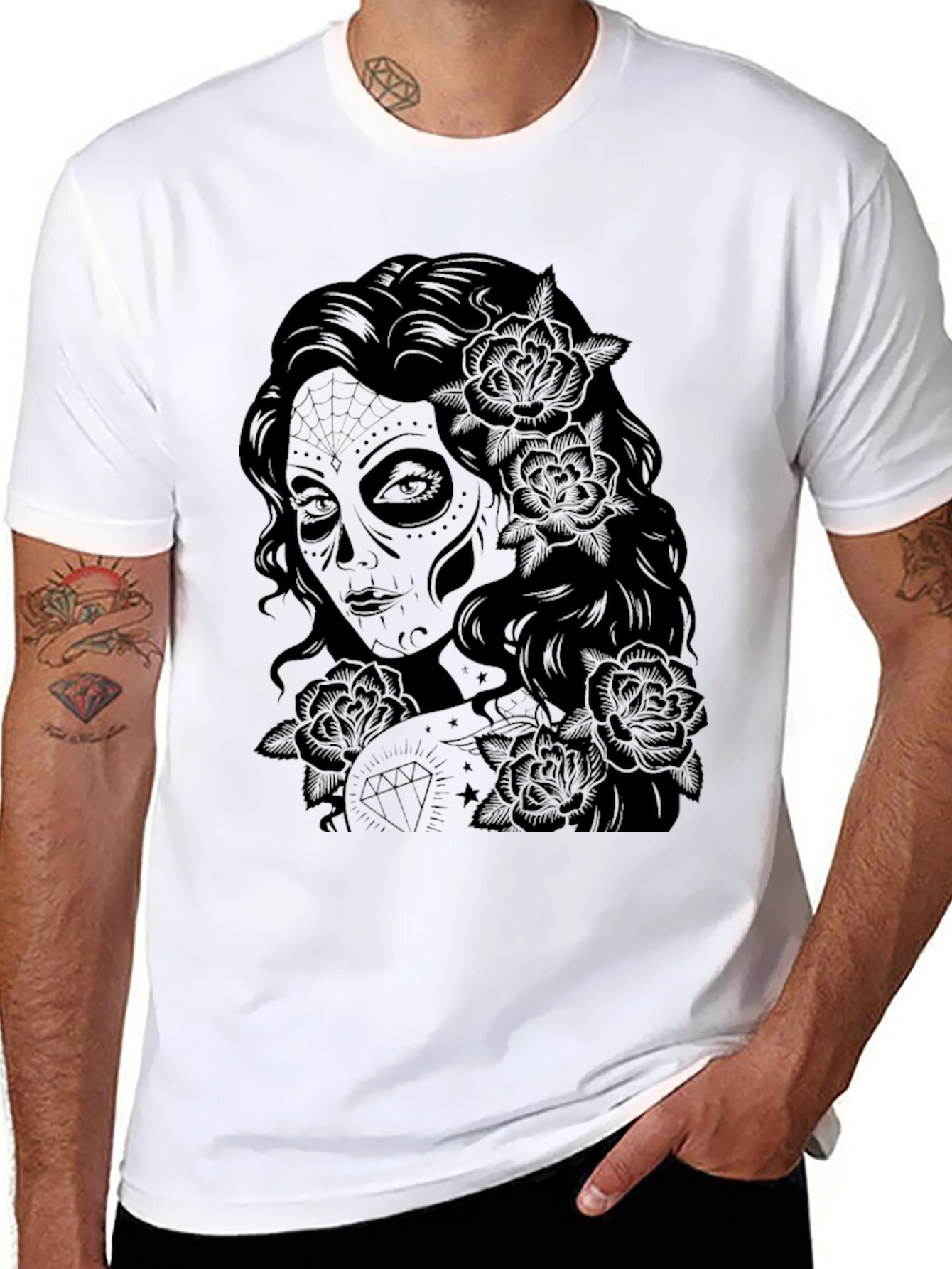 Sugar Skull Woman Graphic Tee - Black