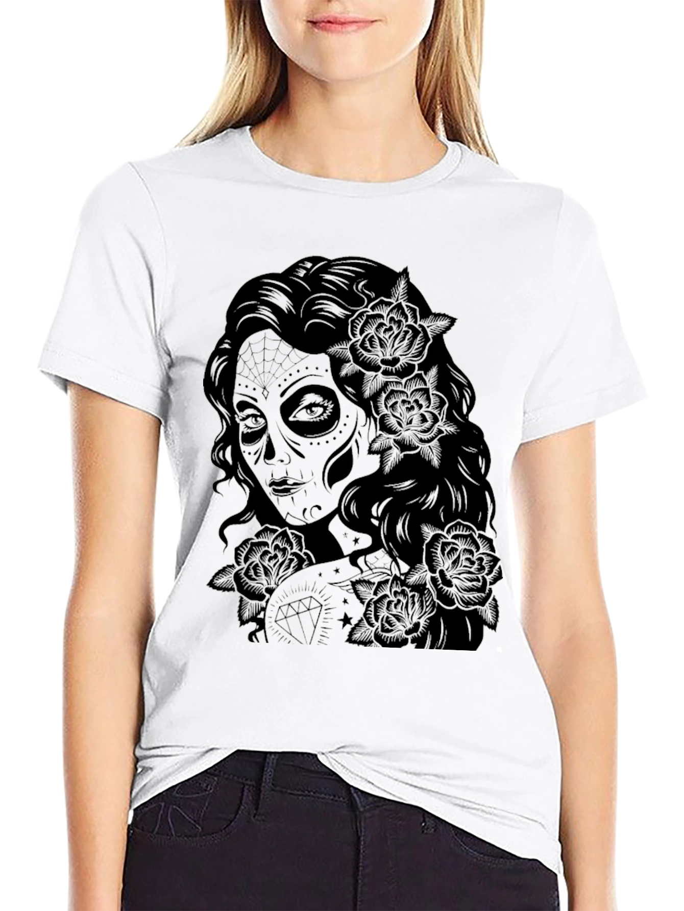 Sugar Skull Woman Graphic Tee - Black
