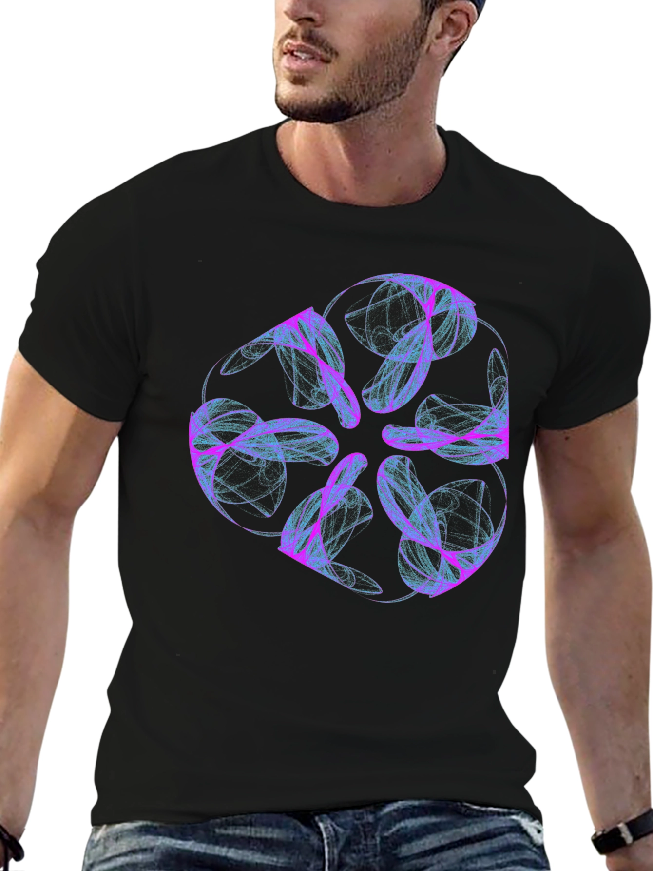 Abstract Swirl Graphic Tee - Black Casual T-Shirt