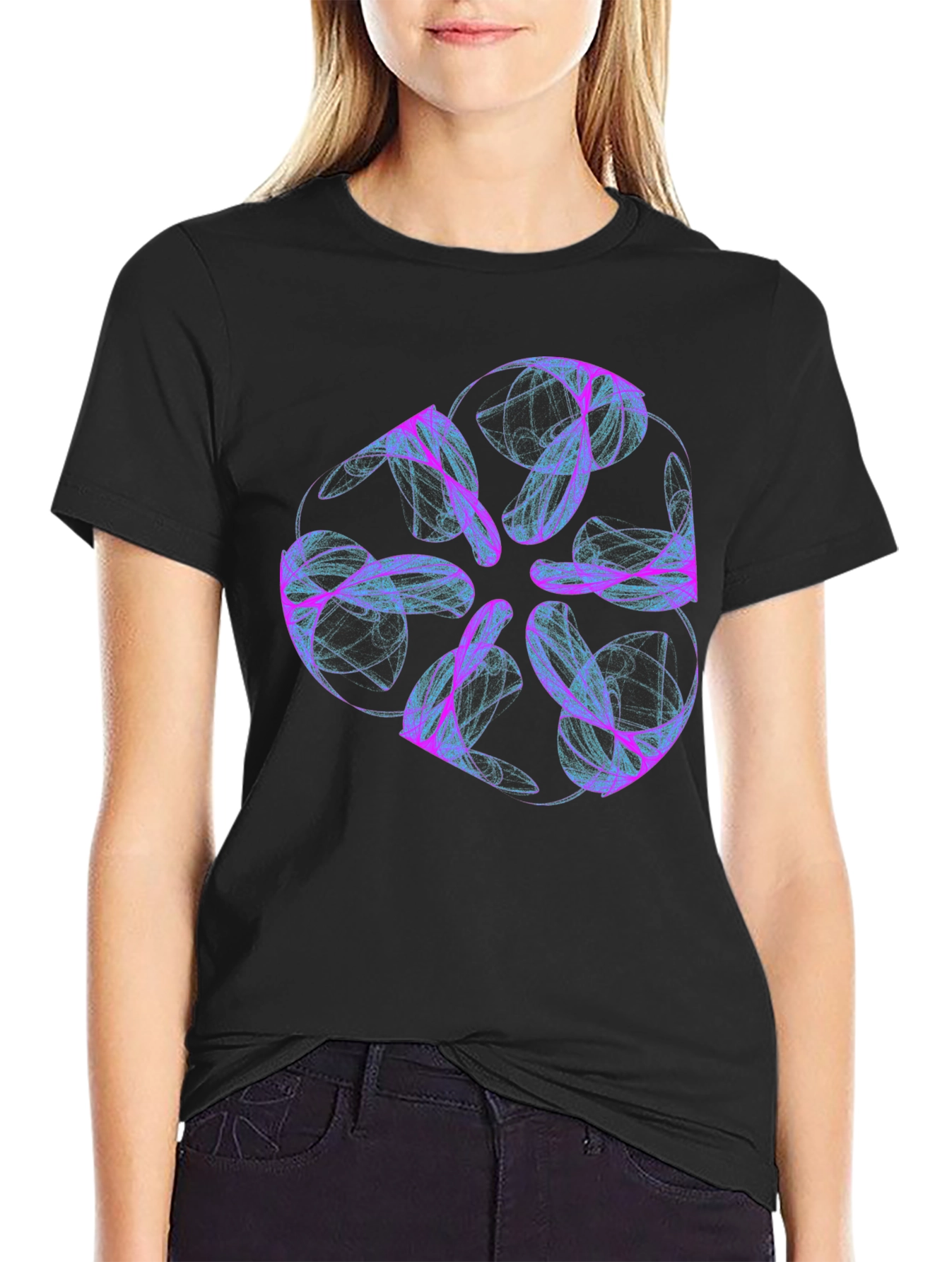 Abstract Swirl Graphic Tee - Black Casual T-Shirt