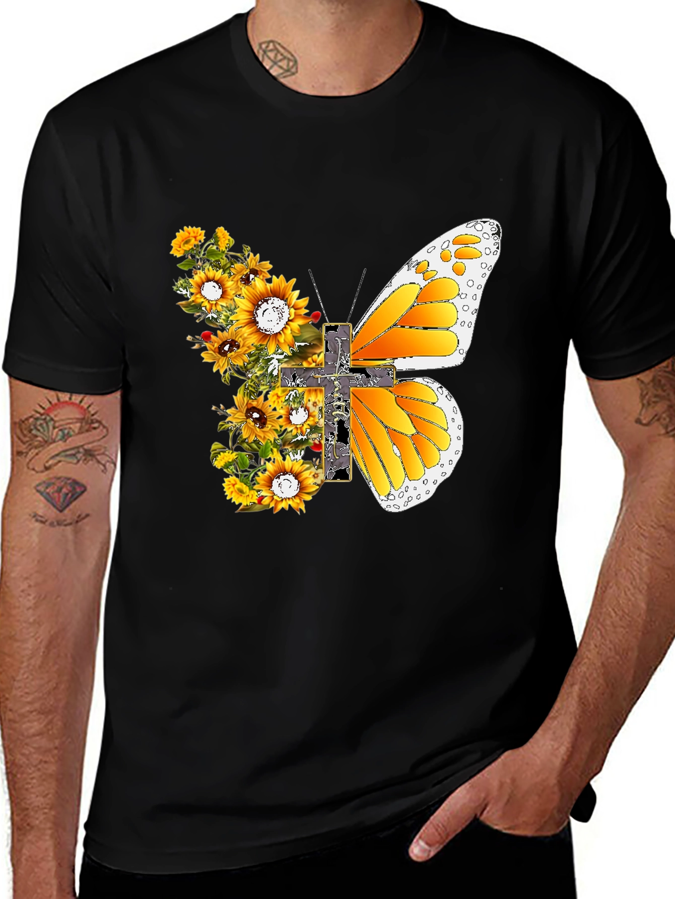 Sunflower Butterfly Cross T-Shirt