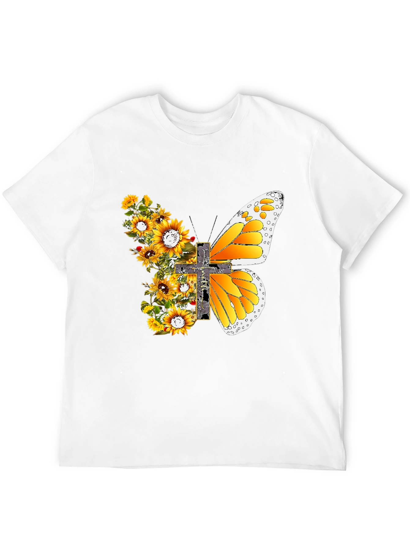 Sunflower Butterfly Cross T-Shirt