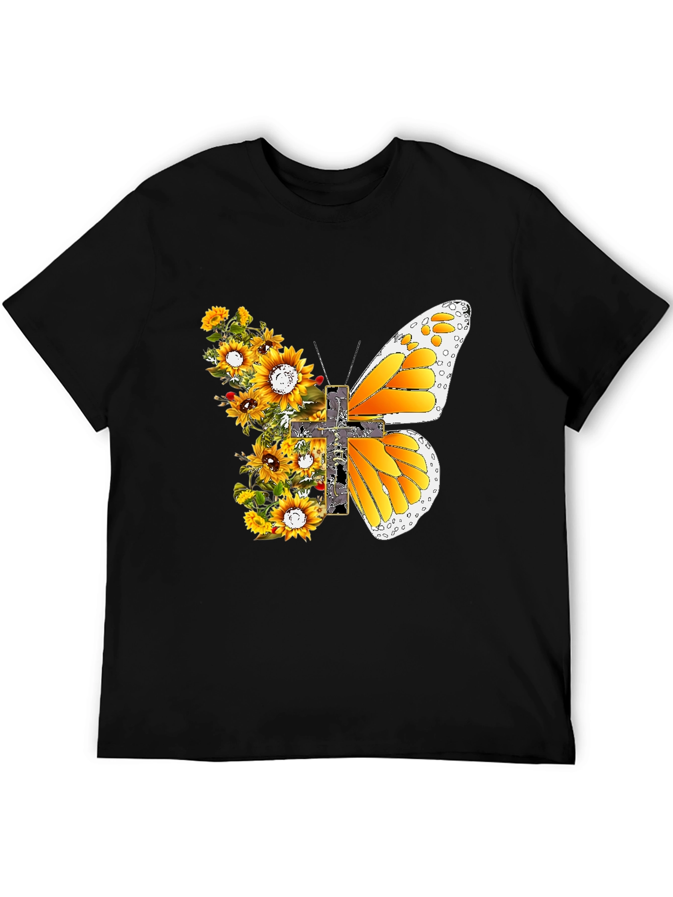 Sunflower Butterfly Cross T-Shirt