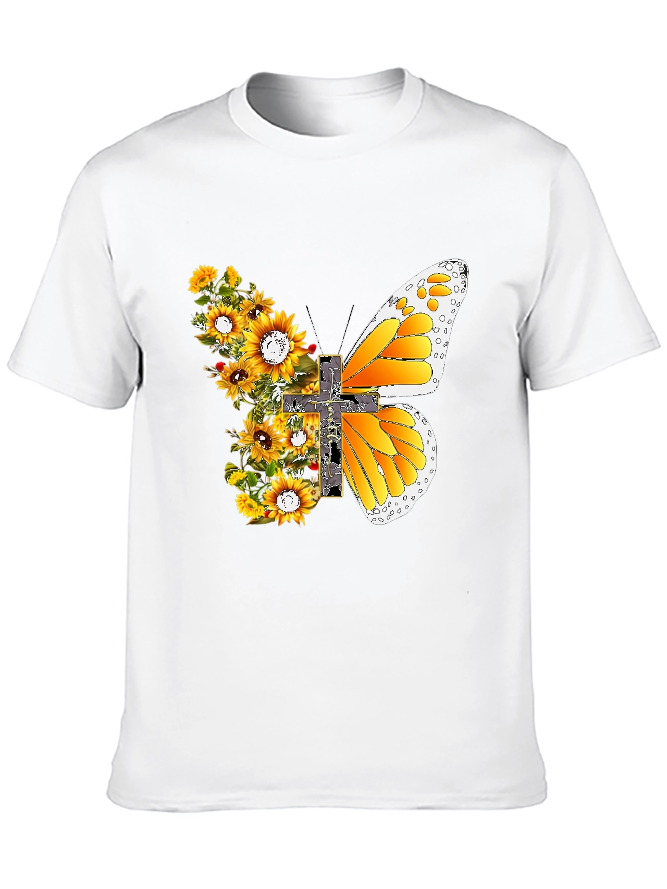 Sunflower Butterfly Cross T-Shirt