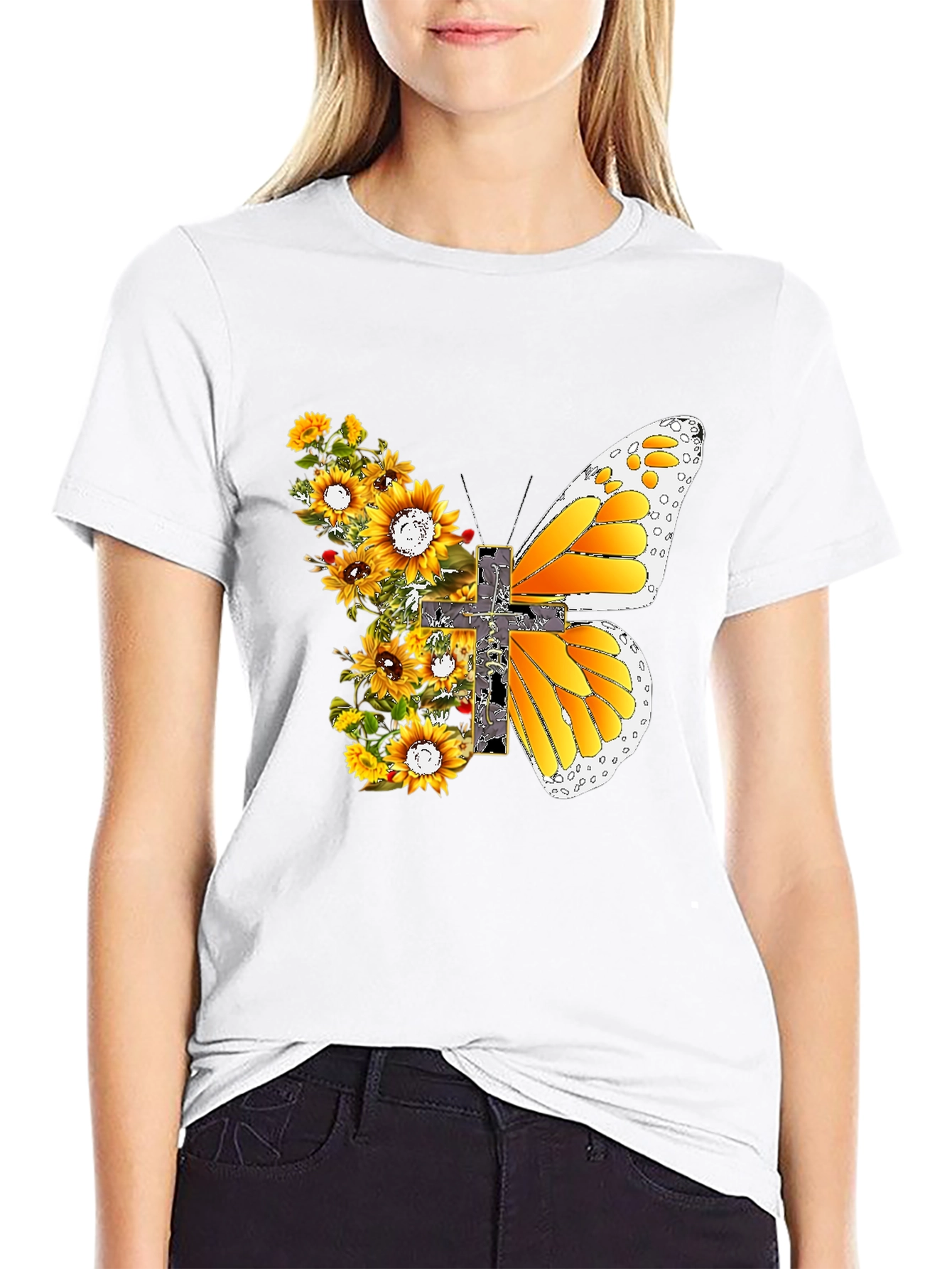 Sunflower Butterfly Cross T-Shirt