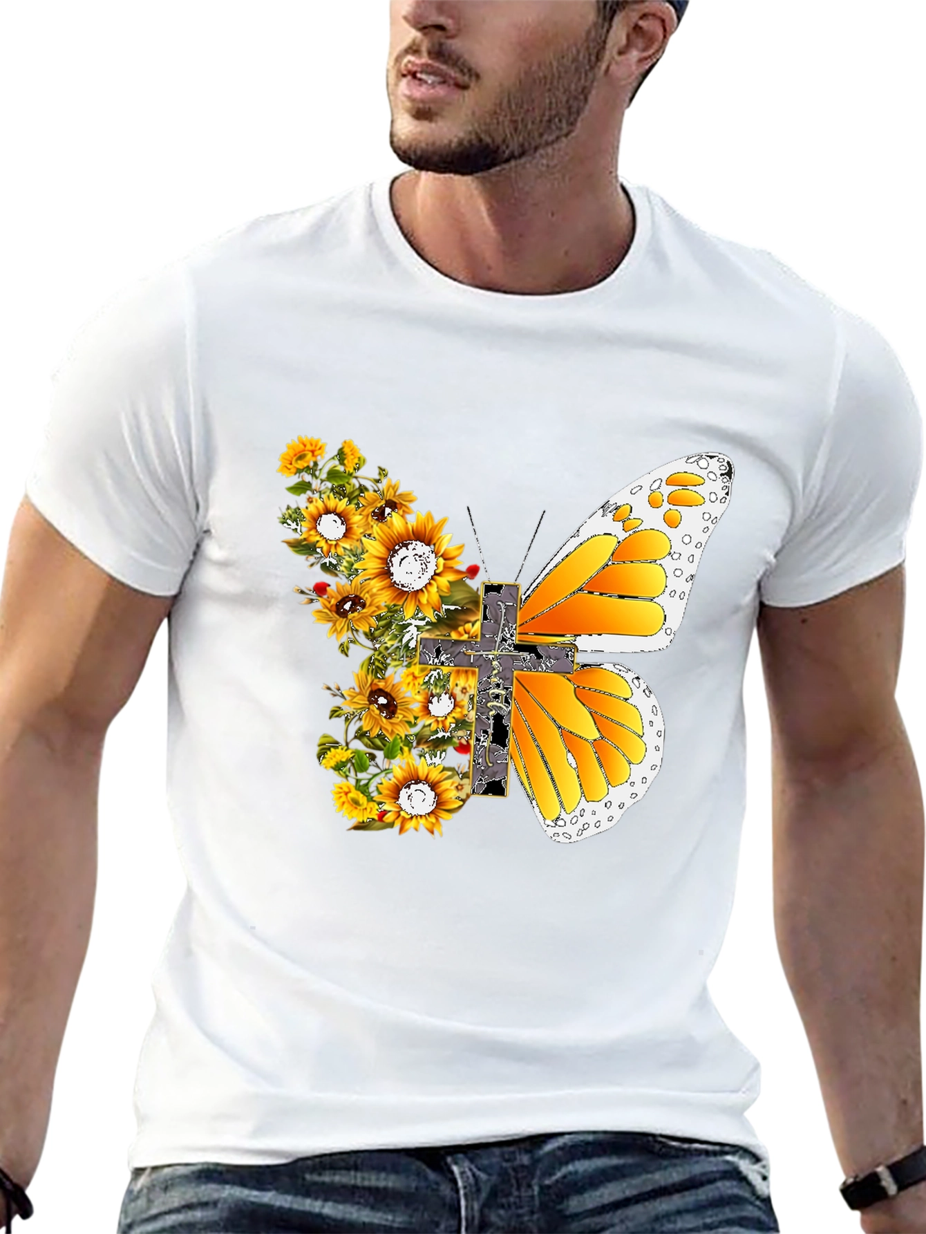 Sunflower Butterfly Cross T-Shirt