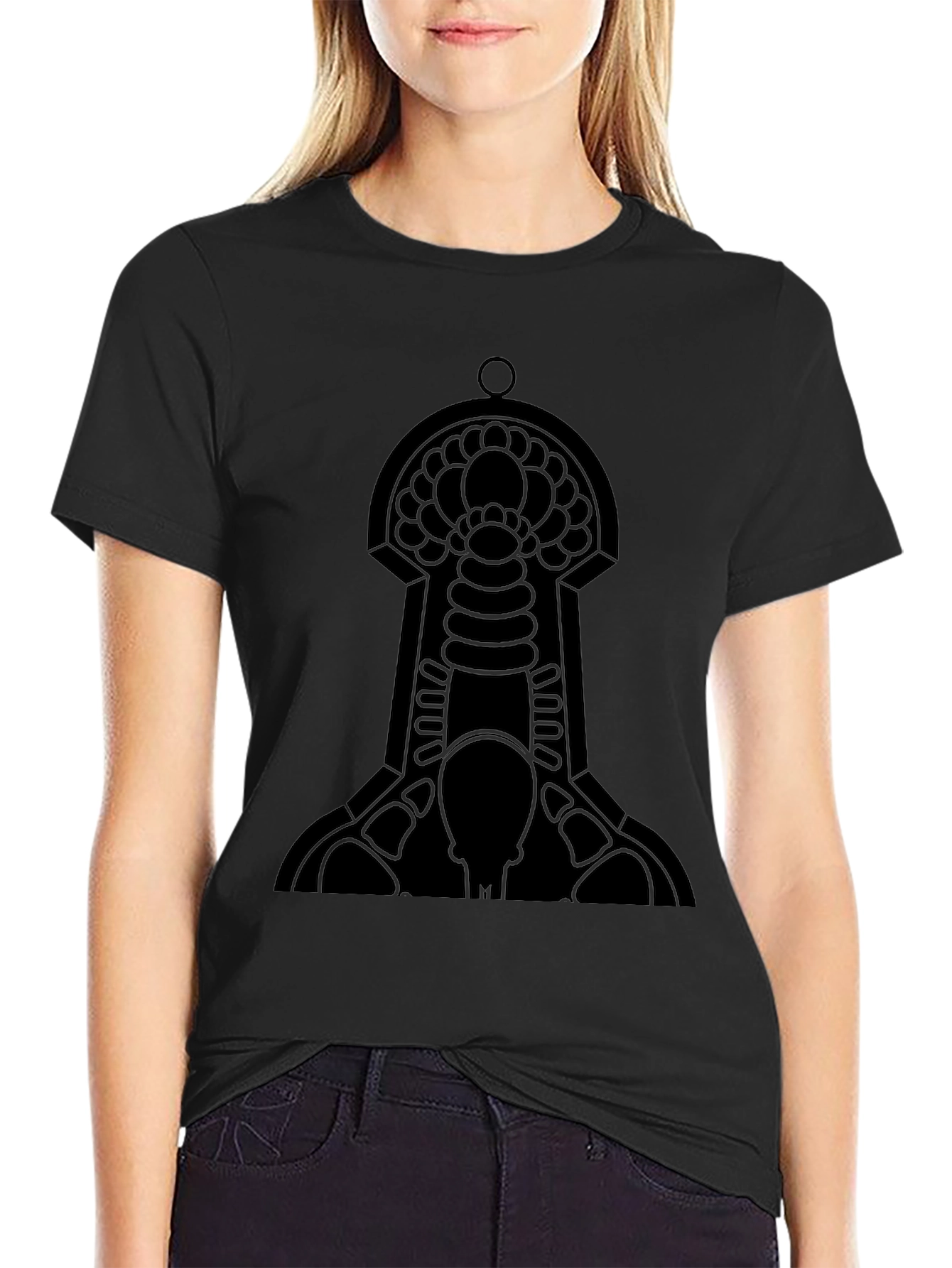 Abstract Keyhole Graphic Tee - Black