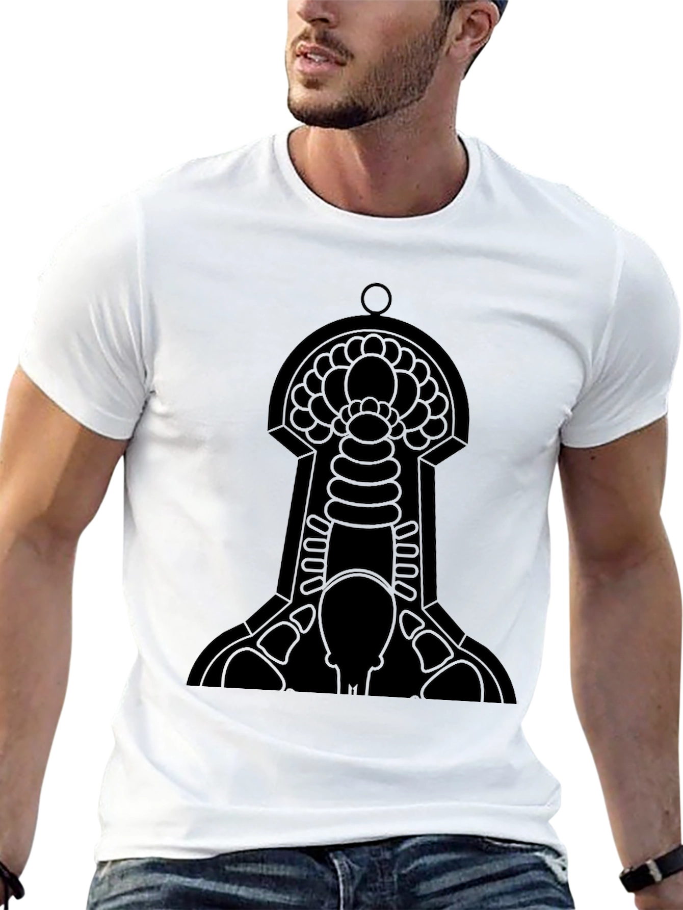 Abstract Keyhole Graphic Tee - Black