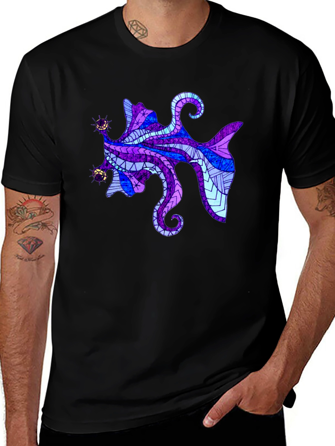 Abstract Octopus Graphic Tee - Mens Black T-Shirt