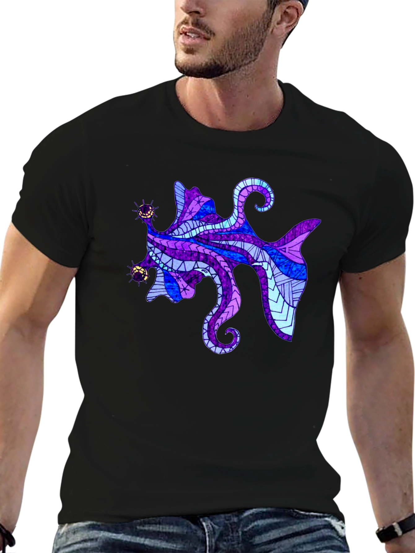 Abstract Octopus Graphic Tee - Mens Black T-Shirt