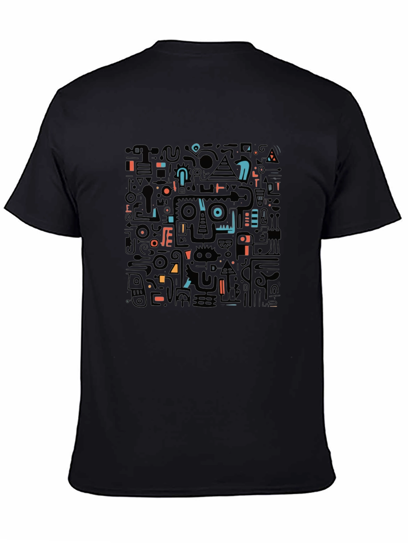 Abstract Geometric Print Black T-Shirt