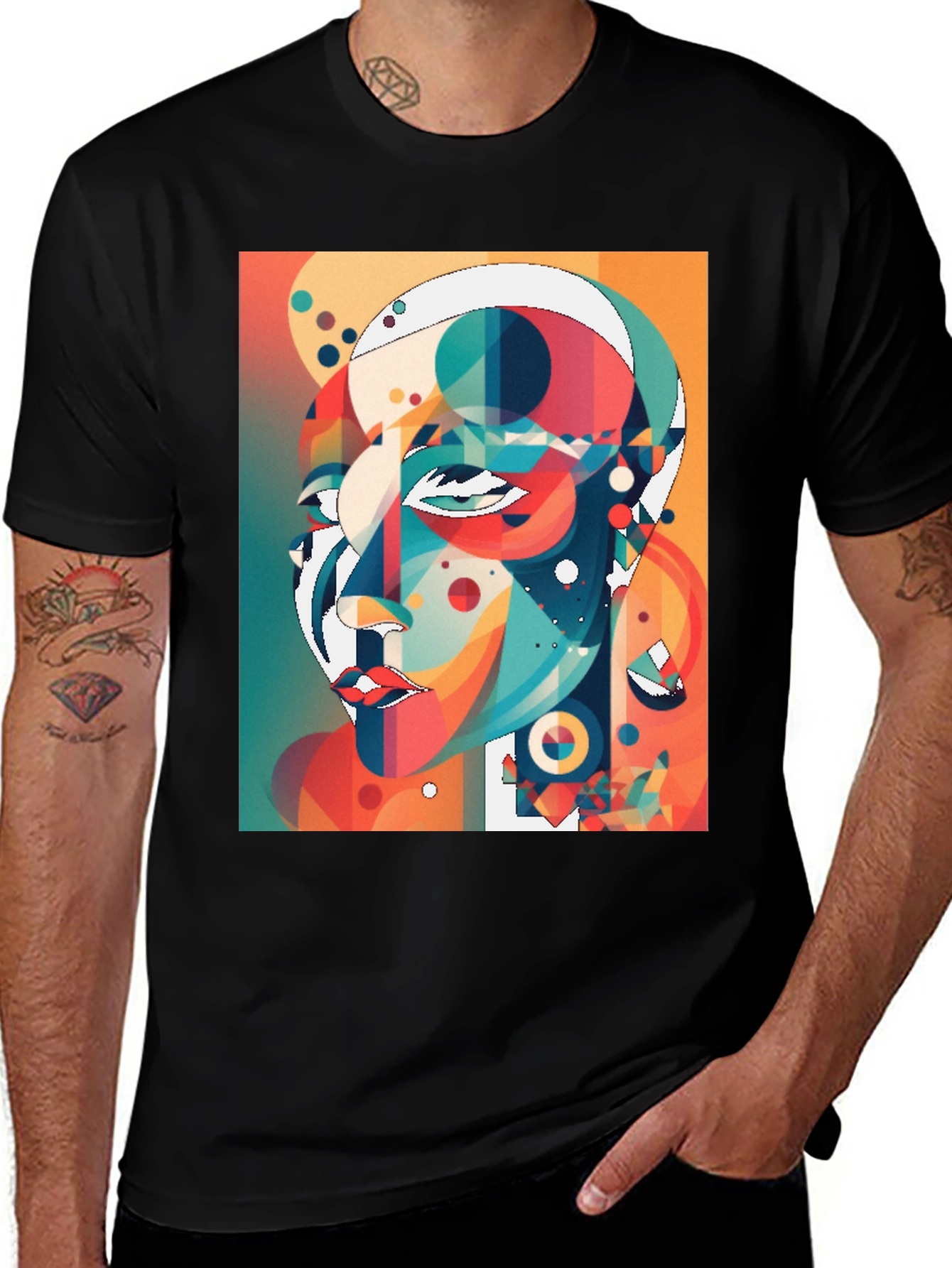 Abstract Geometric Face Graphic Tee