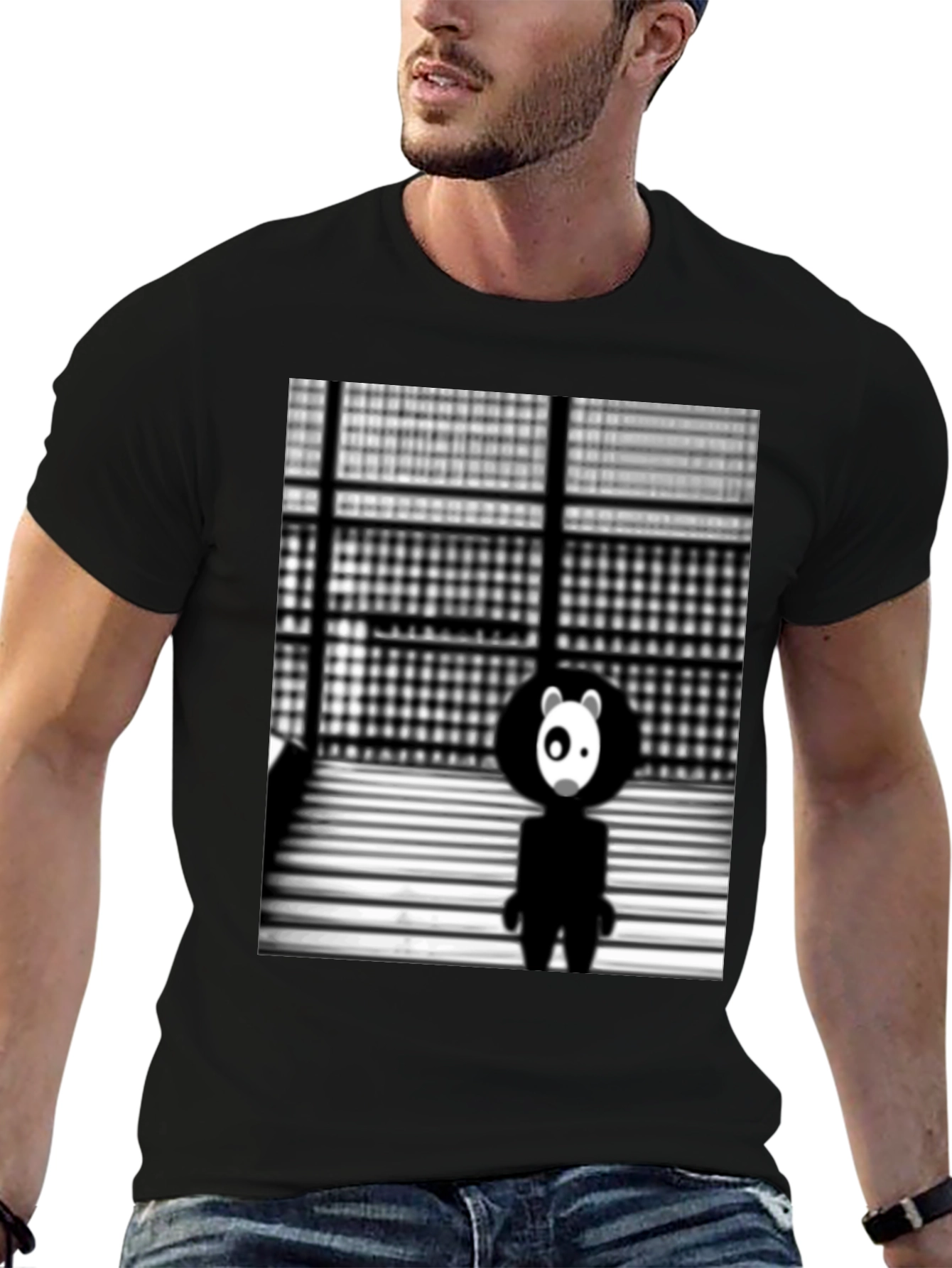 Abstract Panda Graphic Black T-Shirt