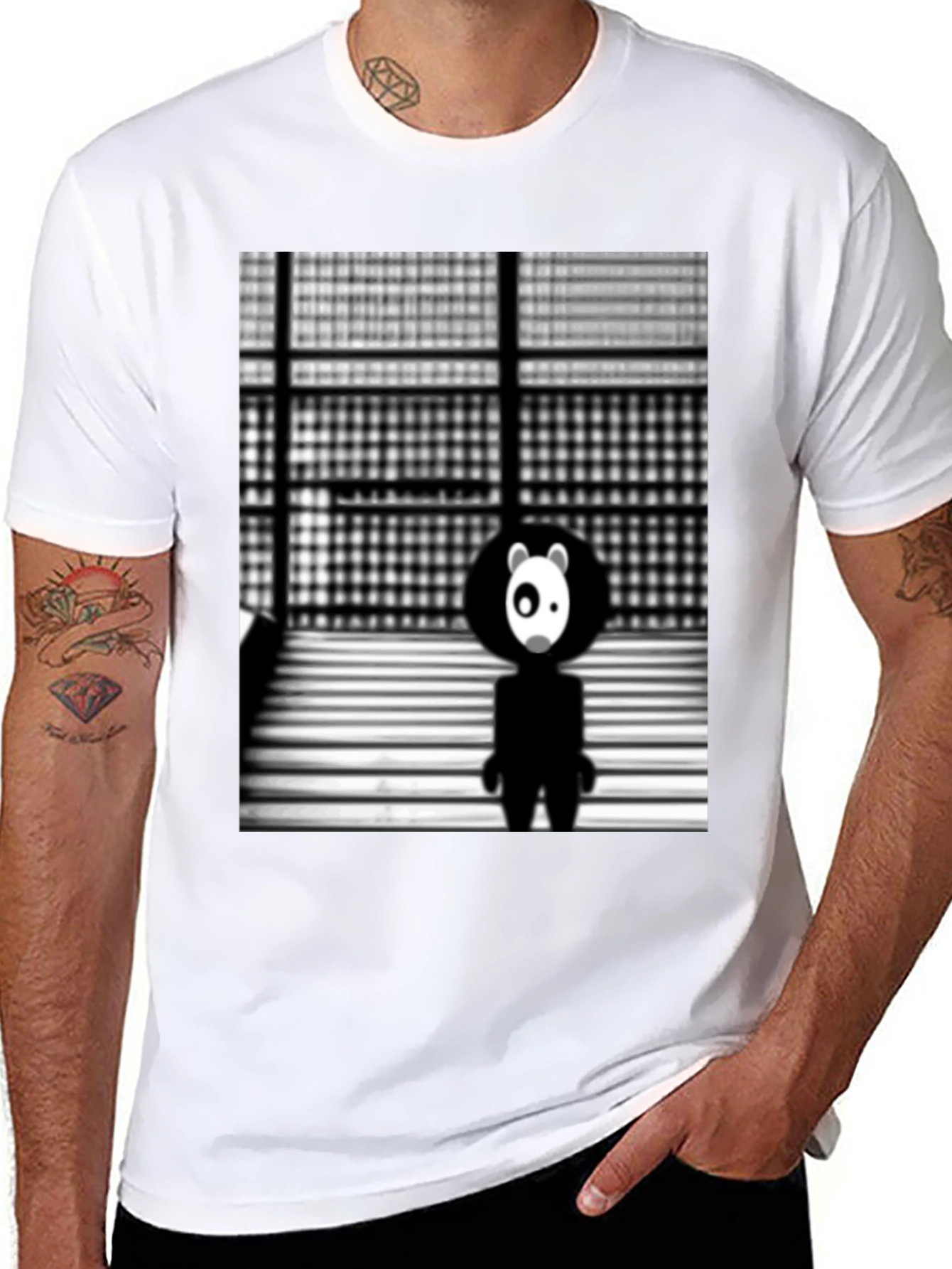 Abstract Panda Graphic Black T-Shirt