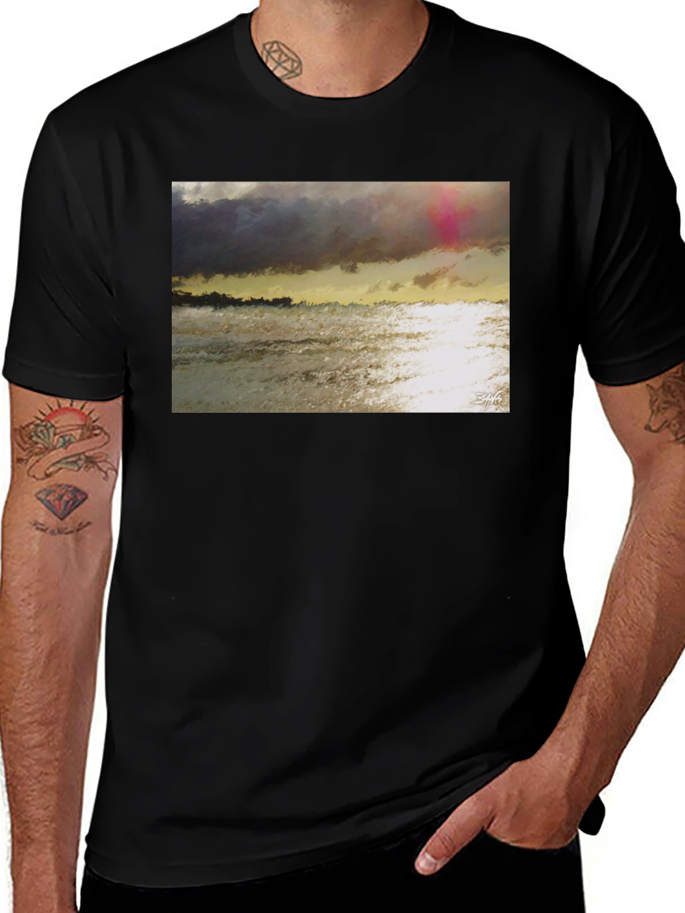 Abstract Seascape Graphic Tee - Artistic Style