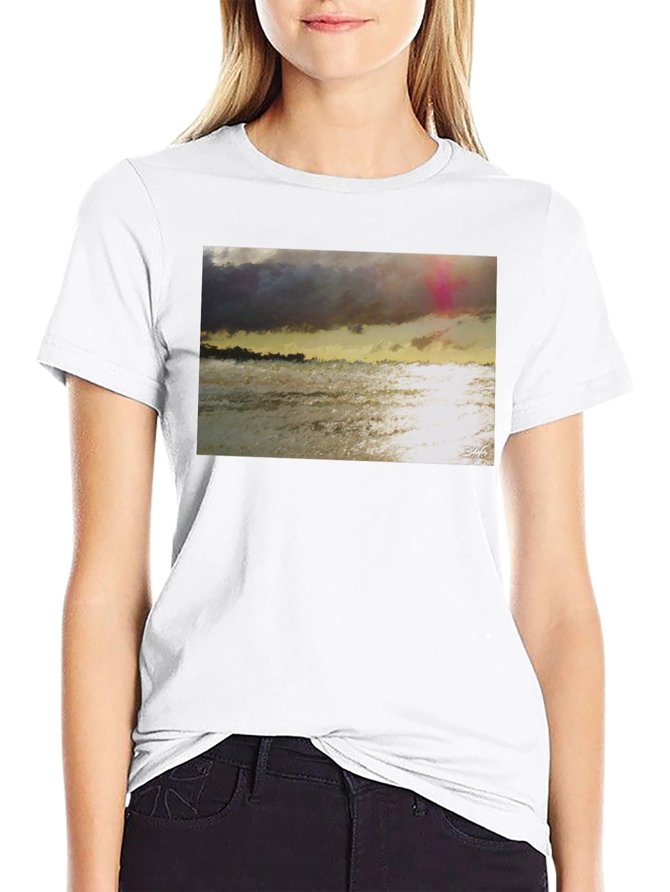 Abstract Seascape Graphic Tee - Artistic Style