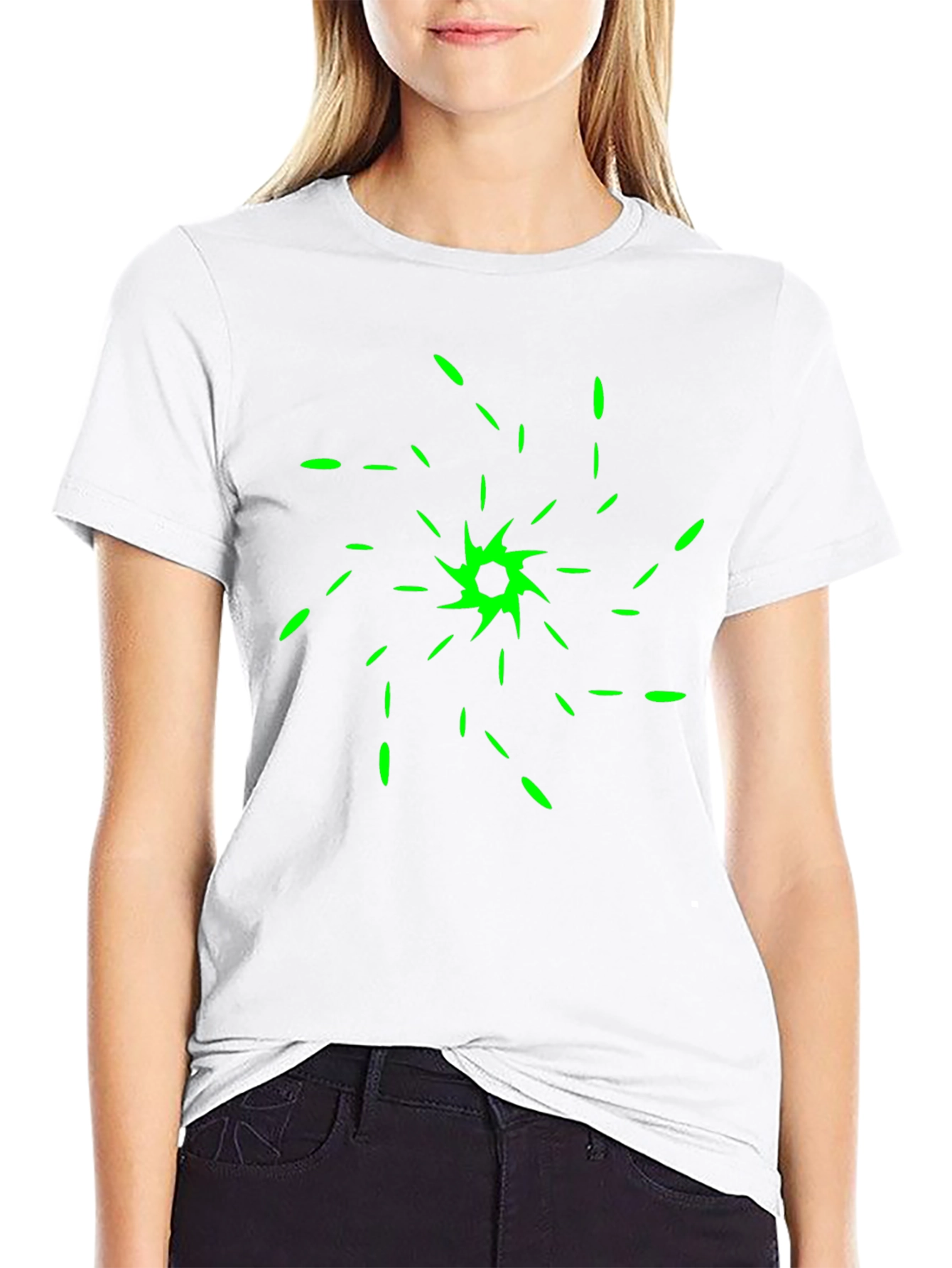 Abstract Green Spiral Design Black T-Shirt