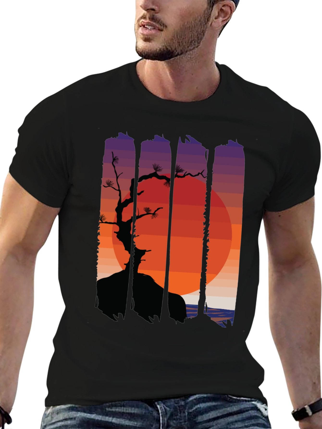 Sunset Bonsai Graphic Tee - Black
