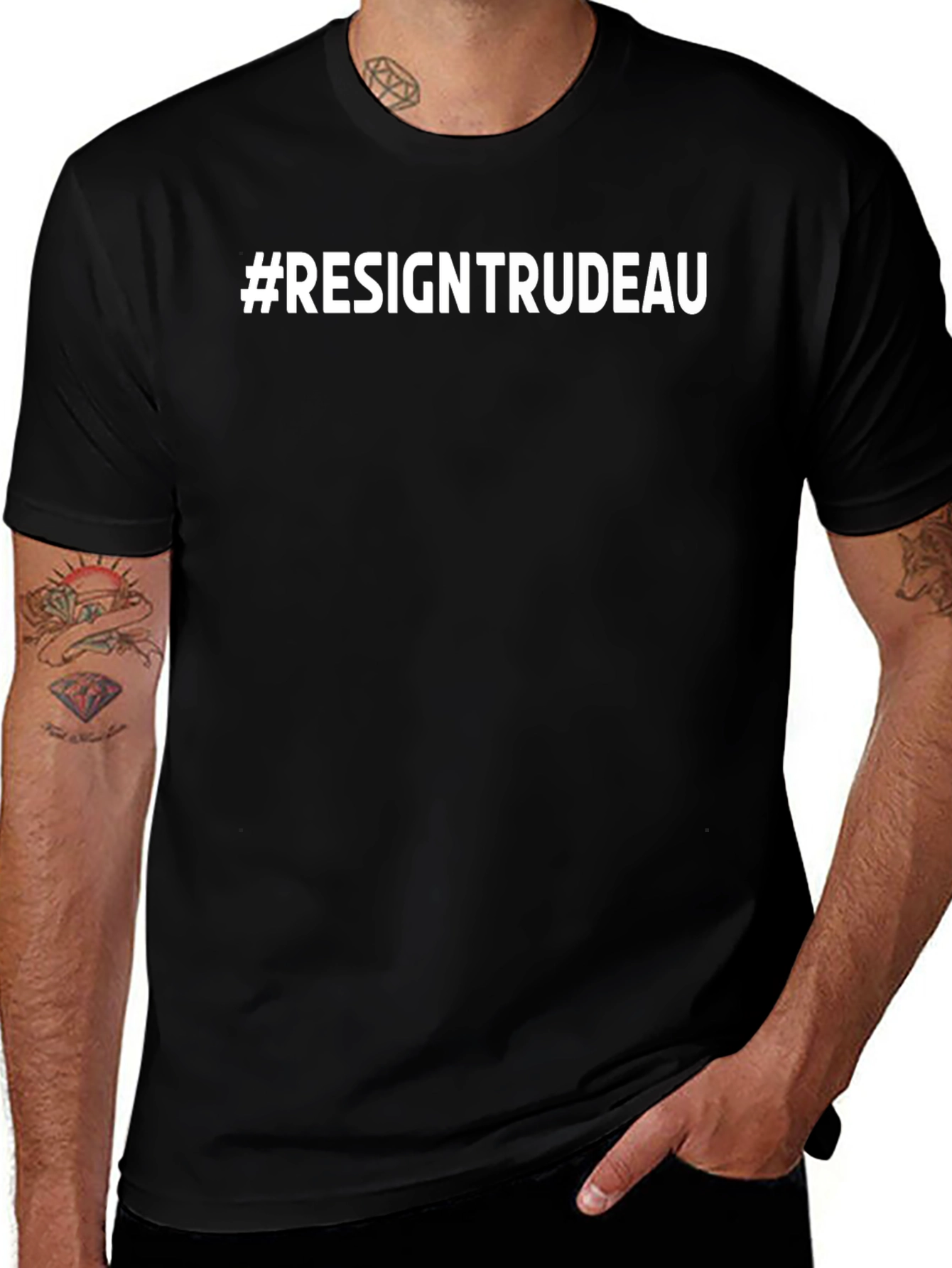 #ResignTrudeau Black Cotton Graphic Tee - Political Statement Shirt