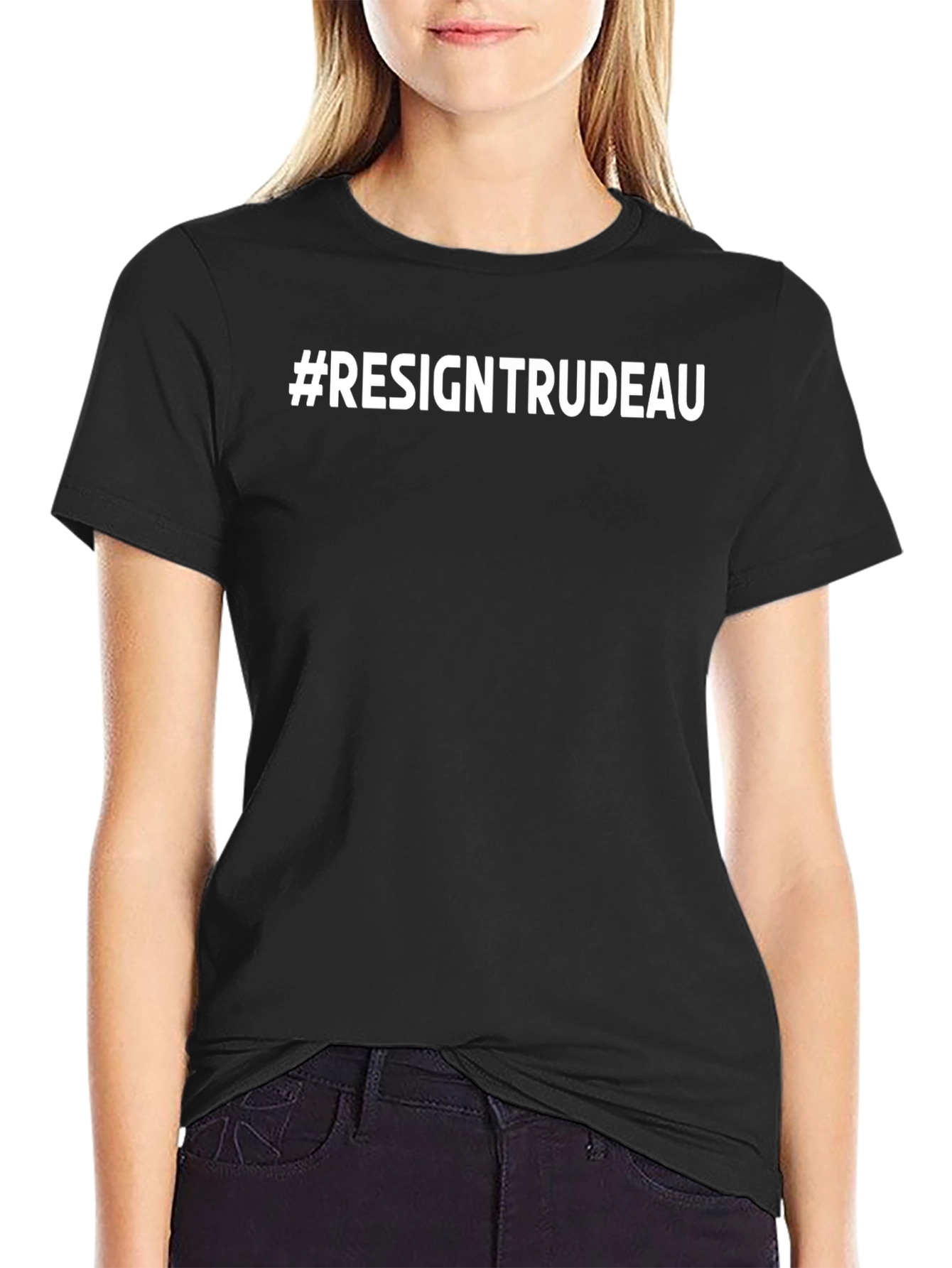 #ResignTrudeau Black Cotton Graphic Tee - Political Statement Shirt