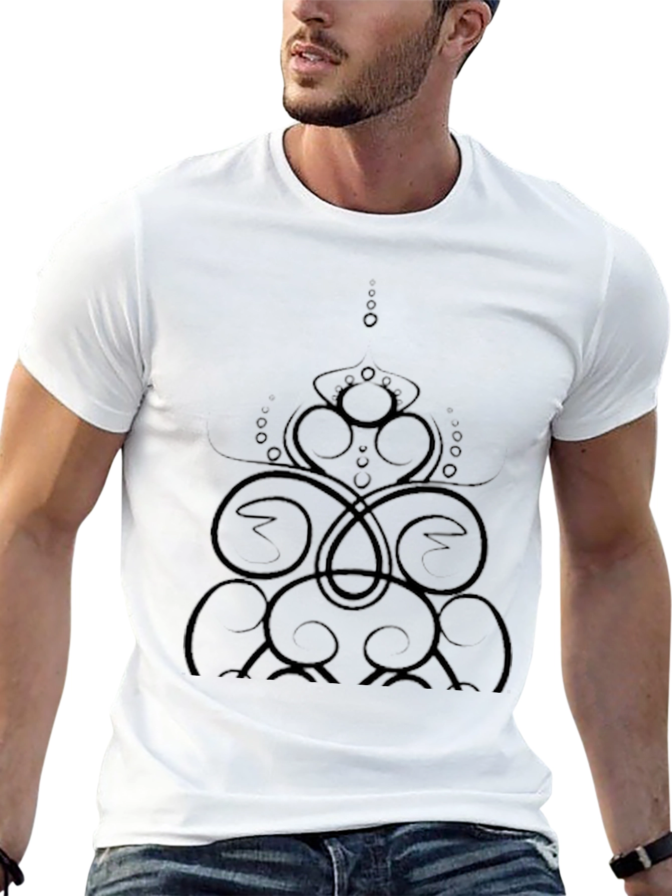Abstract Swirl Design Black T-Shirt