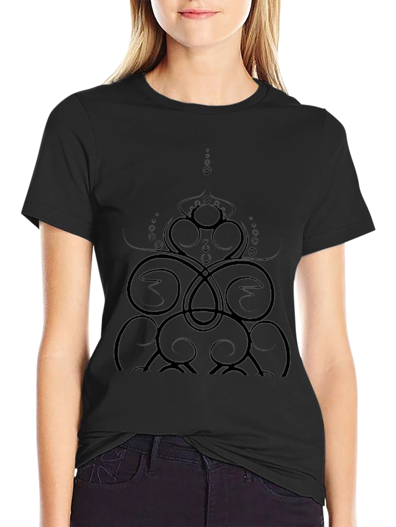 Abstract Swirl Design Black T-Shirt