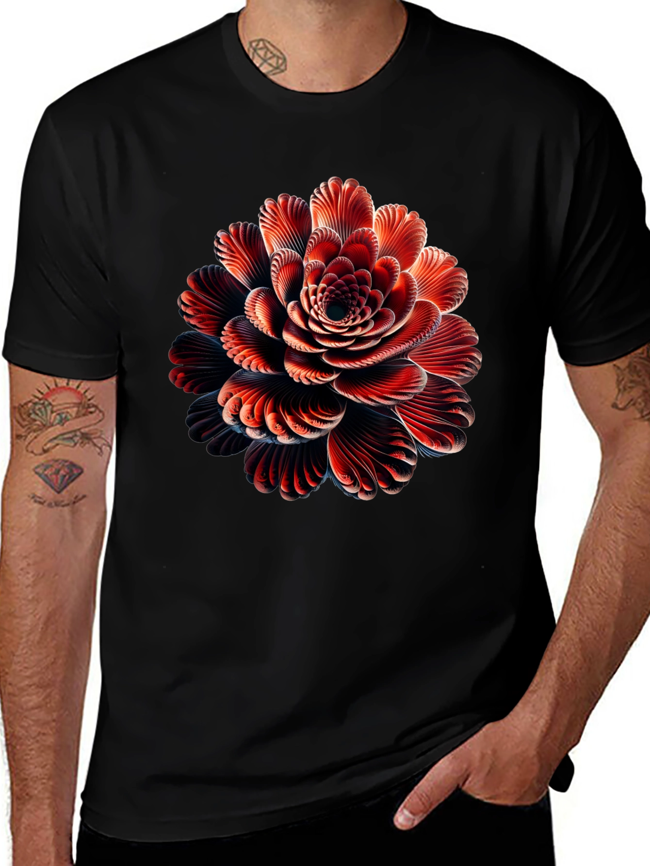 Abstract Flower Graphic Black T-Shirt