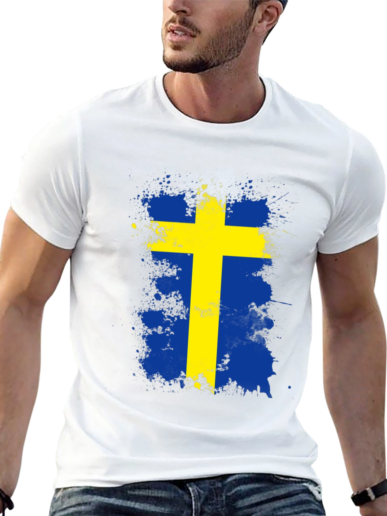 Sweden Flag Splatter Graphic Tee - Black